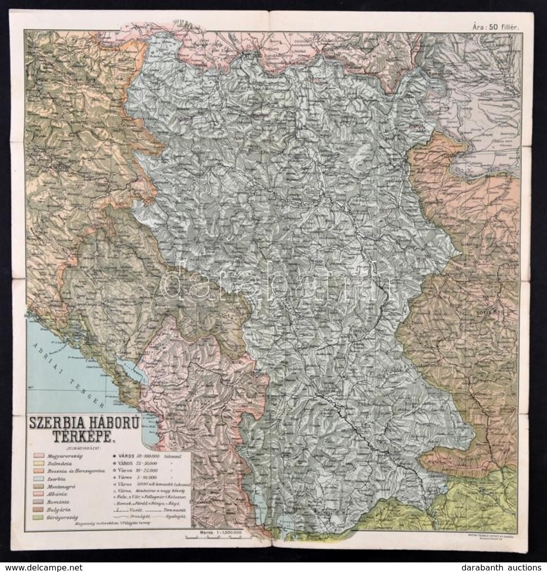 Cca 1914 Szerbia Háború Térképe, 1:1000000, Jelmagyarázattal, Bp. Magyar Földrajzi Intézet, 49×45 Cm - Otros & Sin Clasificación