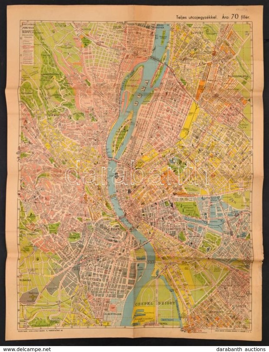 Cca 1940 Stoits György, Merre Menjek? Budapest Közlekedési Térképe Utcanévjegyzékkel, Bp. Dóczi Sándor, 62x48 Cm. - Otros & Sin Clasificación