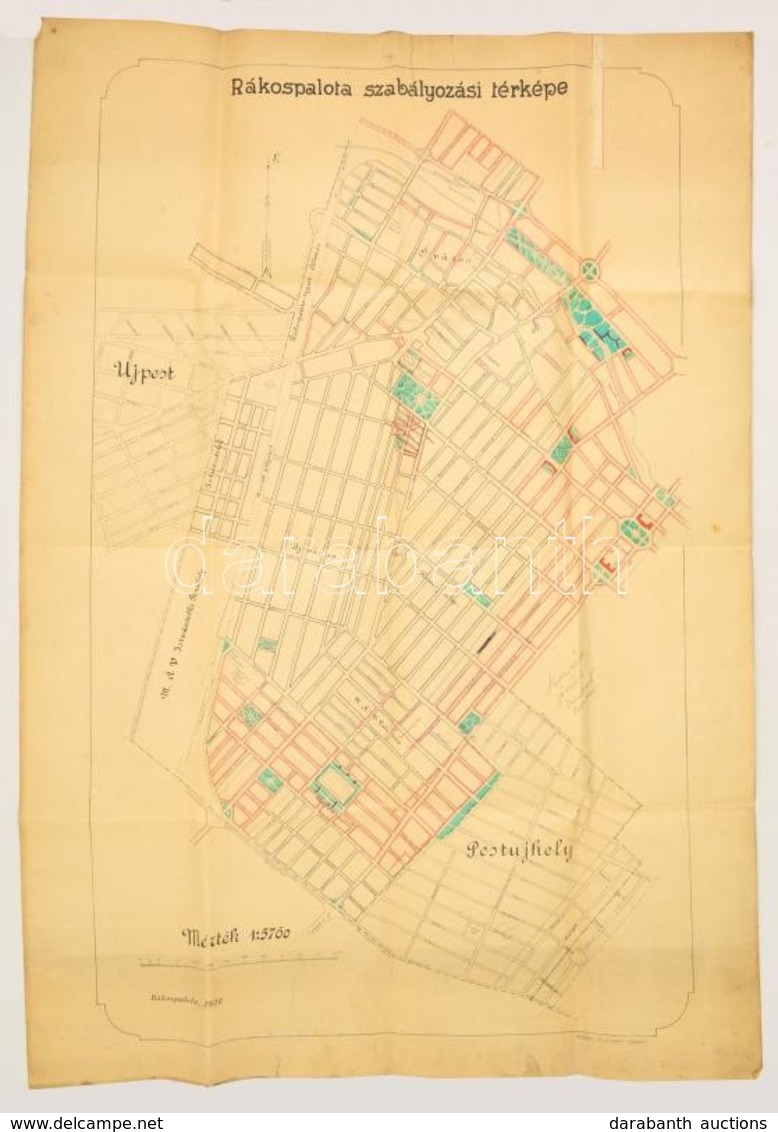 1928 Budapest, Rákospalota Szabályozási Térképe, 100×70 Cm - Autres & Non Classés