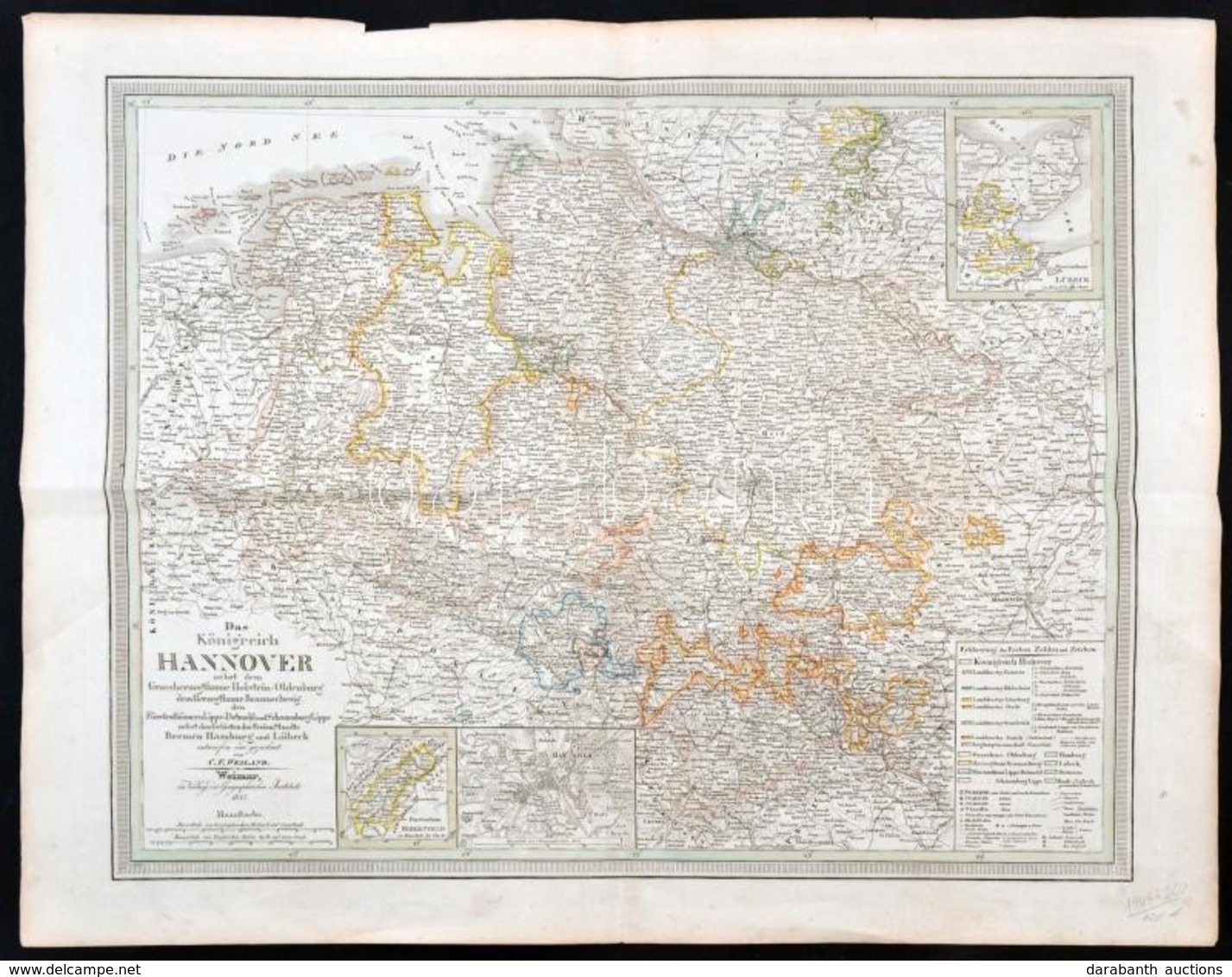 1845 C. F. Weiland: Hannoveri Királyság Térképe. Nagyméret?, Rézmetszet. / Large Map Of Kingdom Of Hannover. Large Etche - Sonstige & Ohne Zuordnung