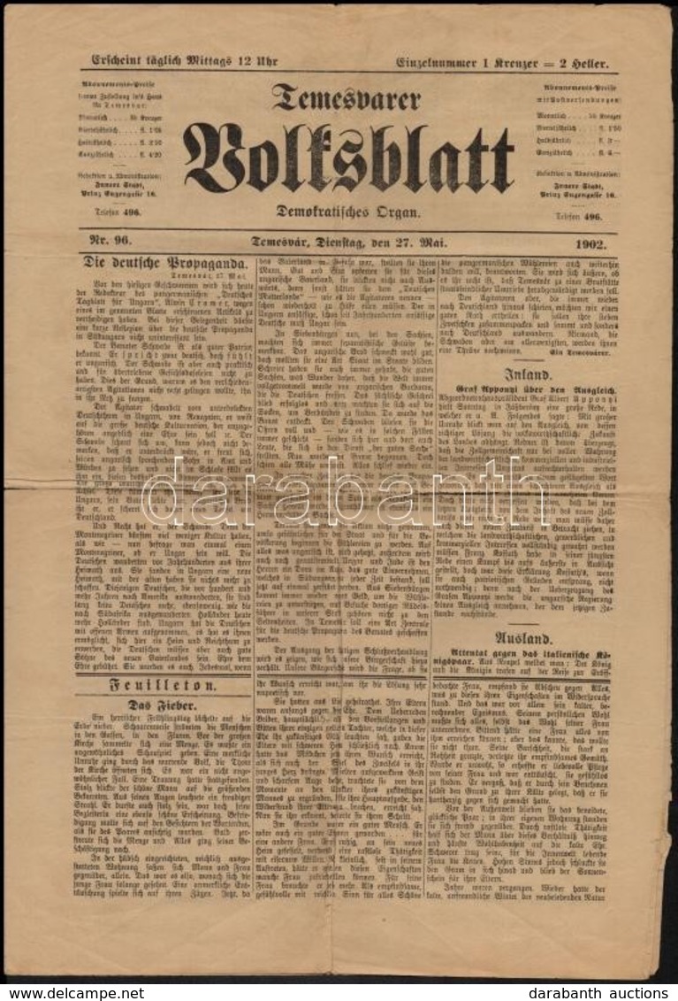 1902 A Temesvarer Volksblatt Május 27-i Lapszáma, Számos érdekes írással - Ohne Zuordnung