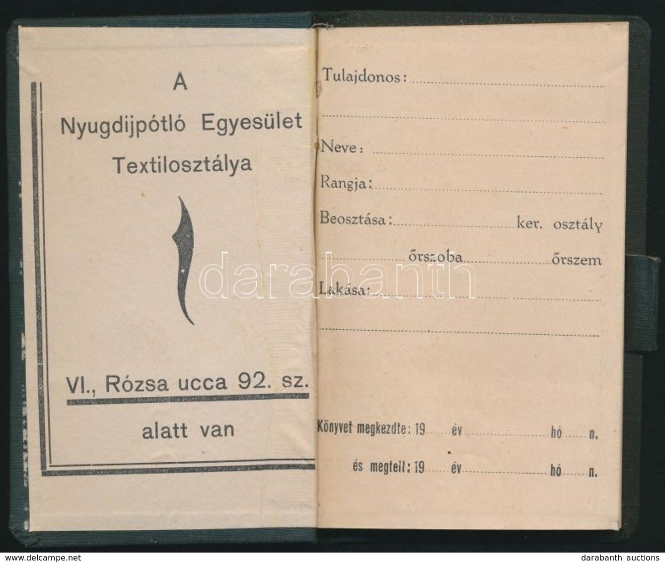 Cca 1930-1940 Rend?ri Igazoltatókönyvecske, Kitöltetlen, Kissé Kopott Vászon-kötésben, Jó állapotban. - Ohne Zuordnung