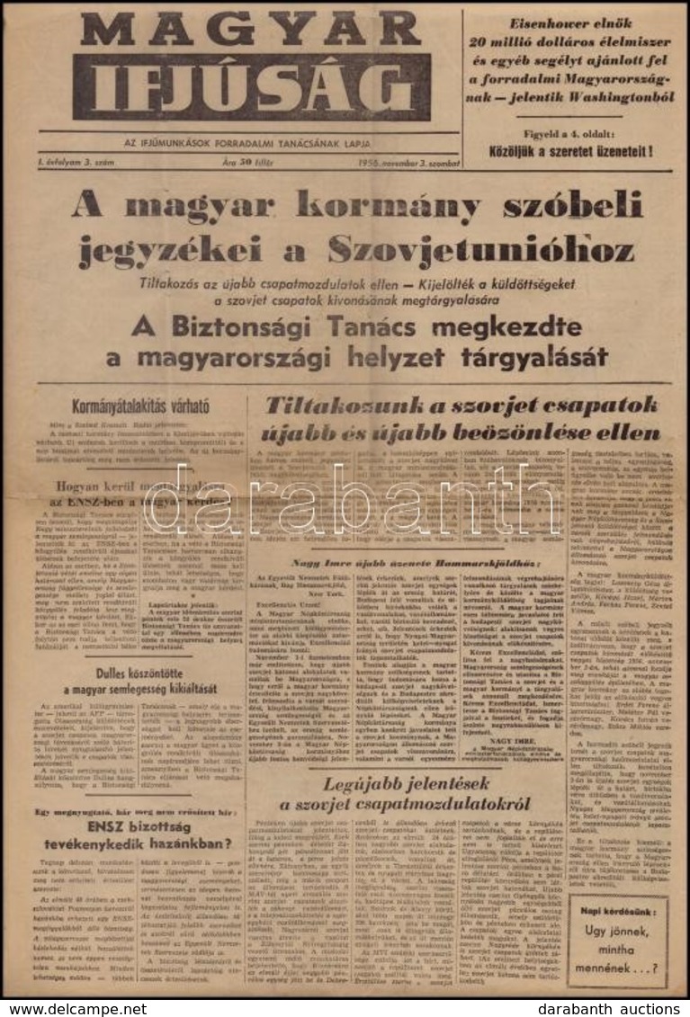 1956 Magyar Ifjúság, I. évf. 3. Szám. 1956. November 3., 4 P. - Ohne Zuordnung