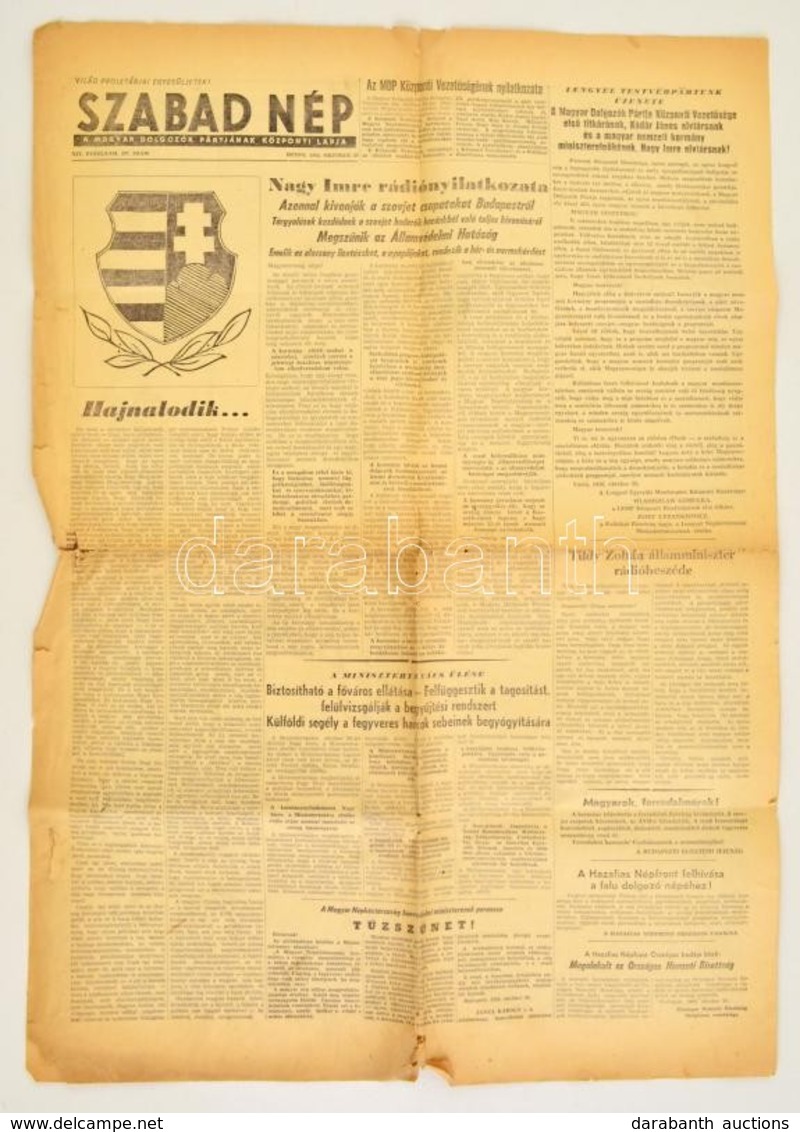 1956 Szabad Nép. MDP Központi Lapja,  XIV. évf. 1956. Október 29., Szakadozott. - Sin Clasificación