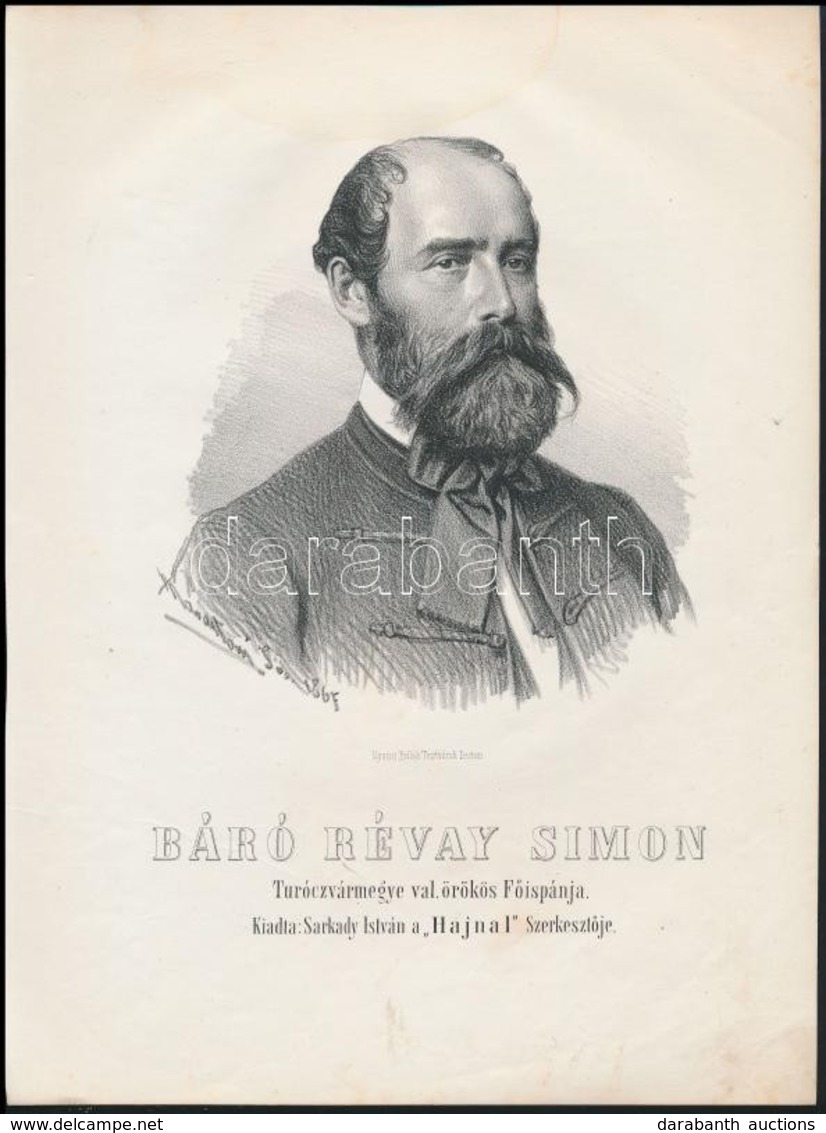 Révay Simon, Báró (1820-1880) Túróc Vármegye  F?ispánja K?nyomatos Képe. Marastoni József Munkája / Lithographic Image 2 - Sin Clasificación