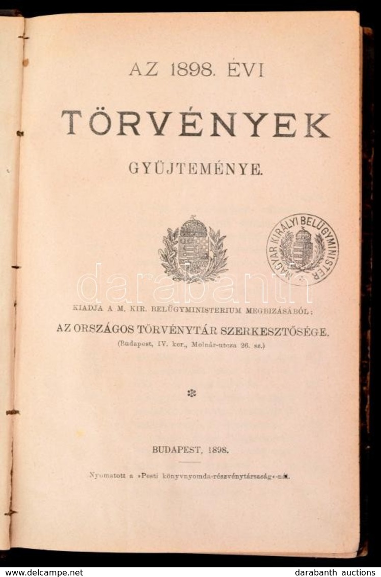 Az 1898-dik évi Törvények Gy?jteménye. Bp., 1898, Országos Törvénytár Szerkeszt?sége., Pesti Könyvnyomda Rt., LX+433 P.  - Ohne Zuordnung