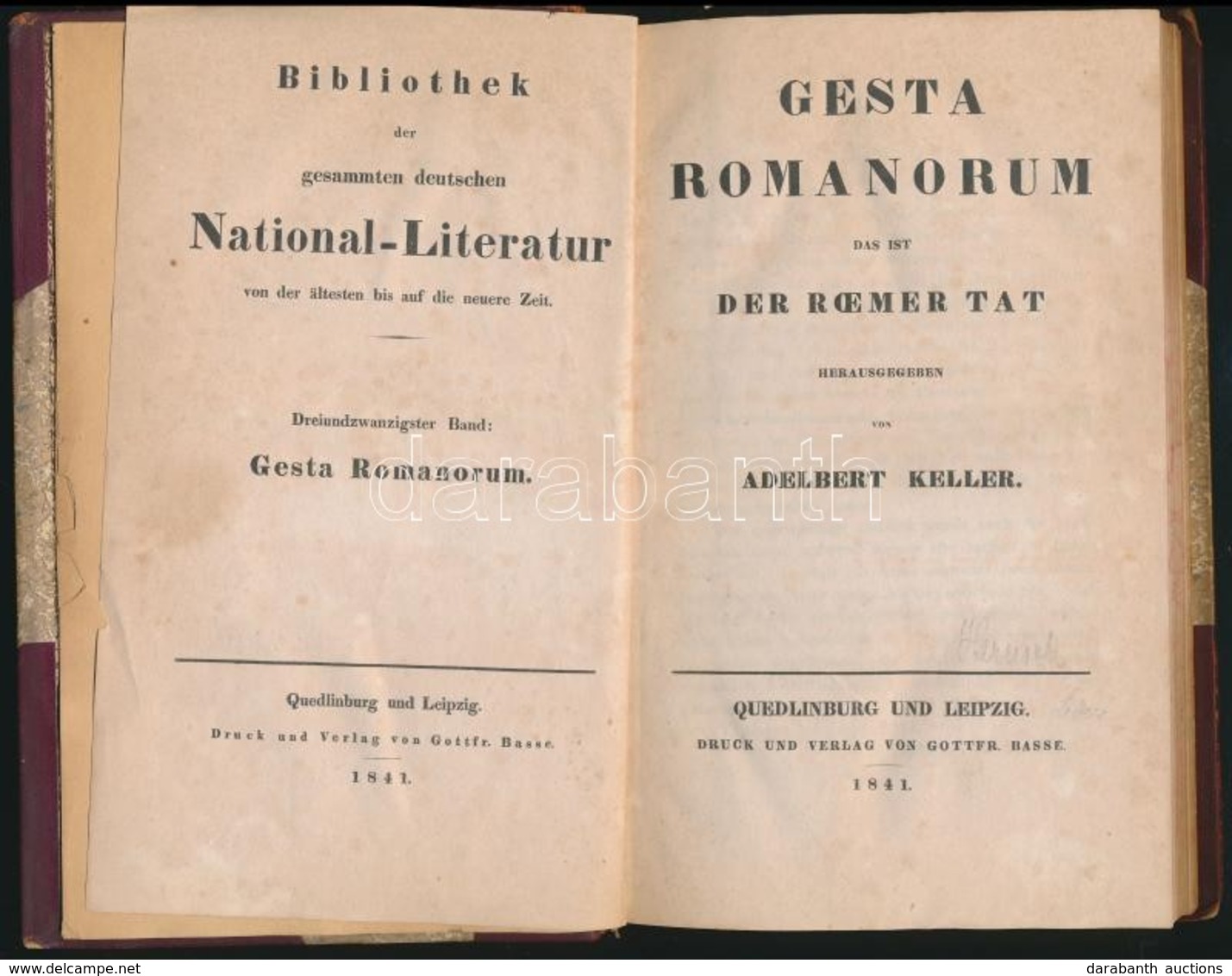 Adalbert Keller: Gesta Romanorum. Quedlinburg-Leipzig, 1841, Gottfr. Basse, VIII+174 P. Német Nyelven. Átkötött Félb?r-k - Ohne Zuordnung