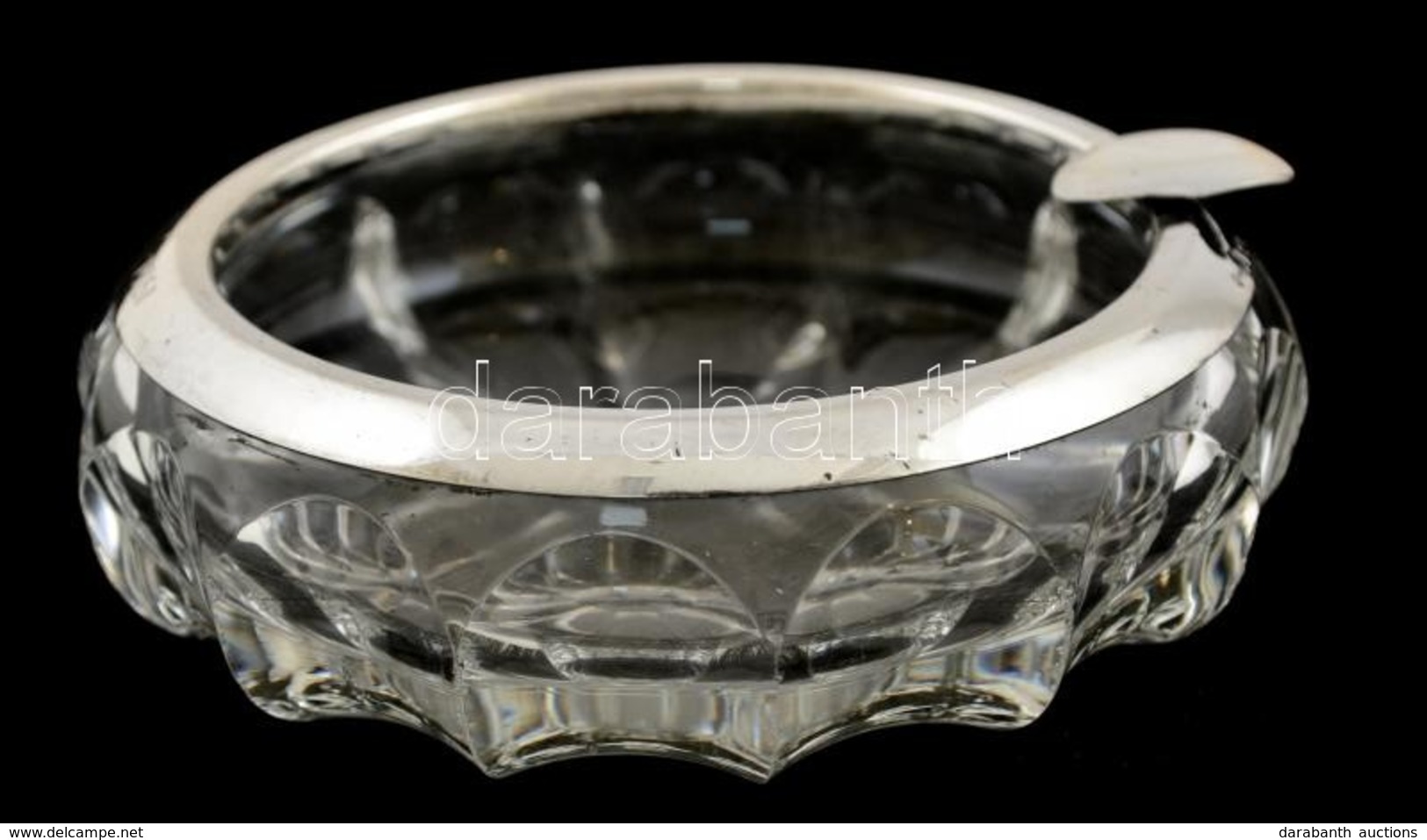 Kristály Hamutál, Ezüst Peremmel D: 13 Cm / Crystal-silver Ashtray. - Otros & Sin Clasificación