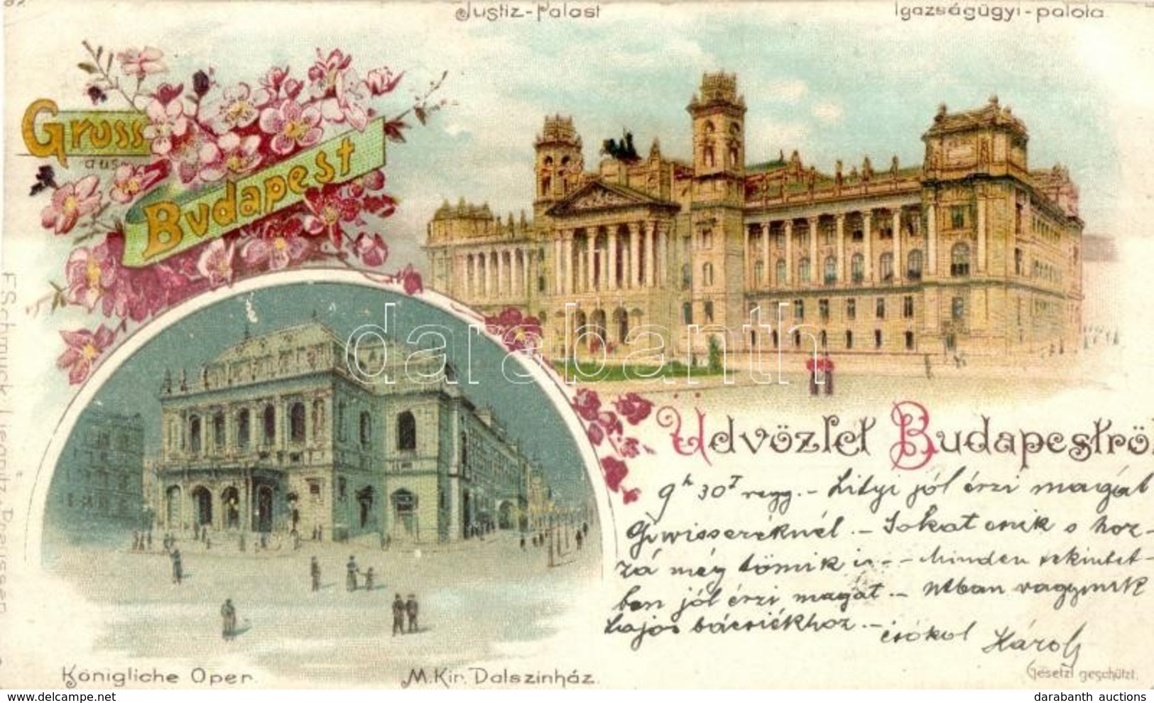 T2/T3 1898 Budapest, Igazságügyi Palota, Operaház, Floral, F. Schmuck Litho (EK) - Sin Clasificación