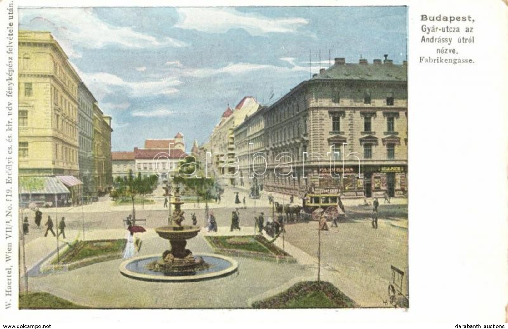 ** T2/T3 Budapest VI. Gyár Utca (Liszt Ferenc Tér), Andrássy út, Omnibusz, üzletek. W. Haertel VII/1. No. 519. Erdélyi F - Sin Clasificación