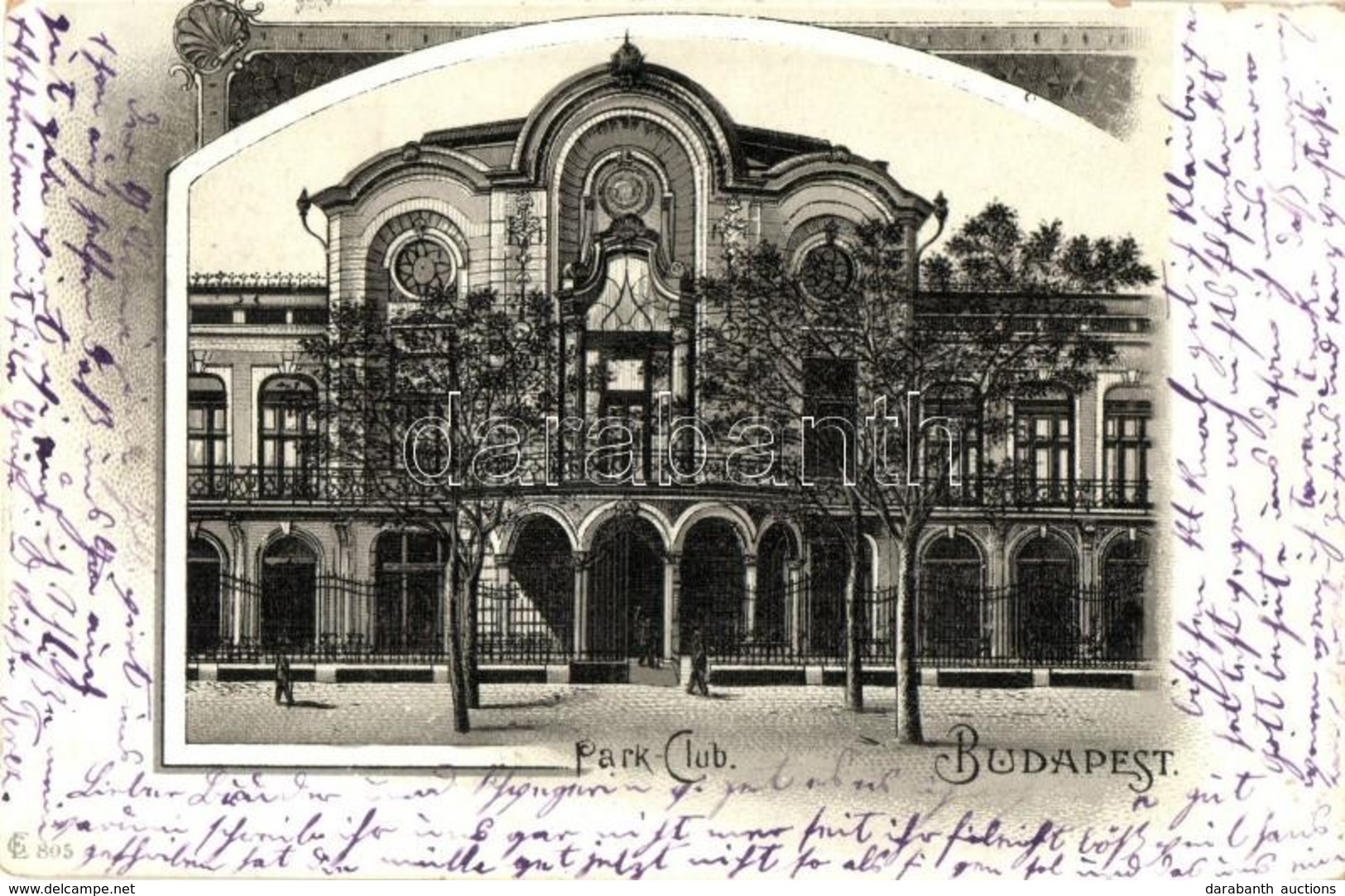 T3 Budapest XIV. Park-Club, Art Nouveau Floral Litho (kopott Sarkak / Worn Corners) - Sin Clasificación