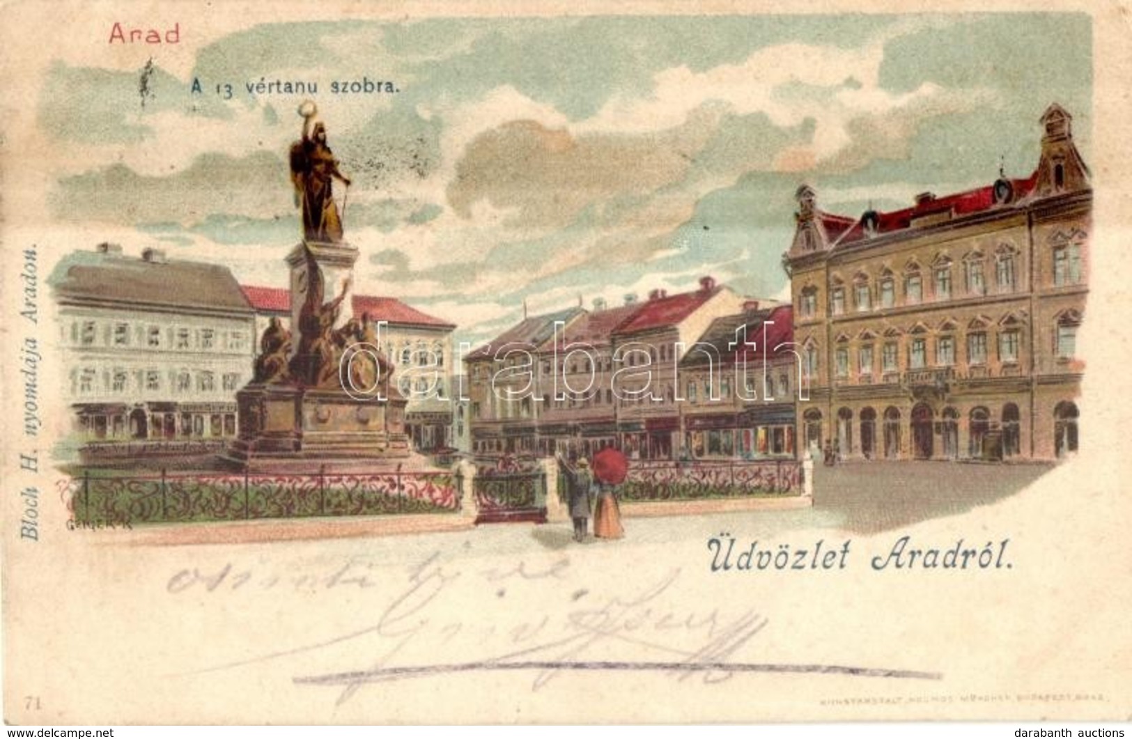 T4 1899 Arad, Vértanú Szobor / Martyrs' Statue, Monument, Street View, Litho (ázott / Wet Damage) - Ohne Zuordnung