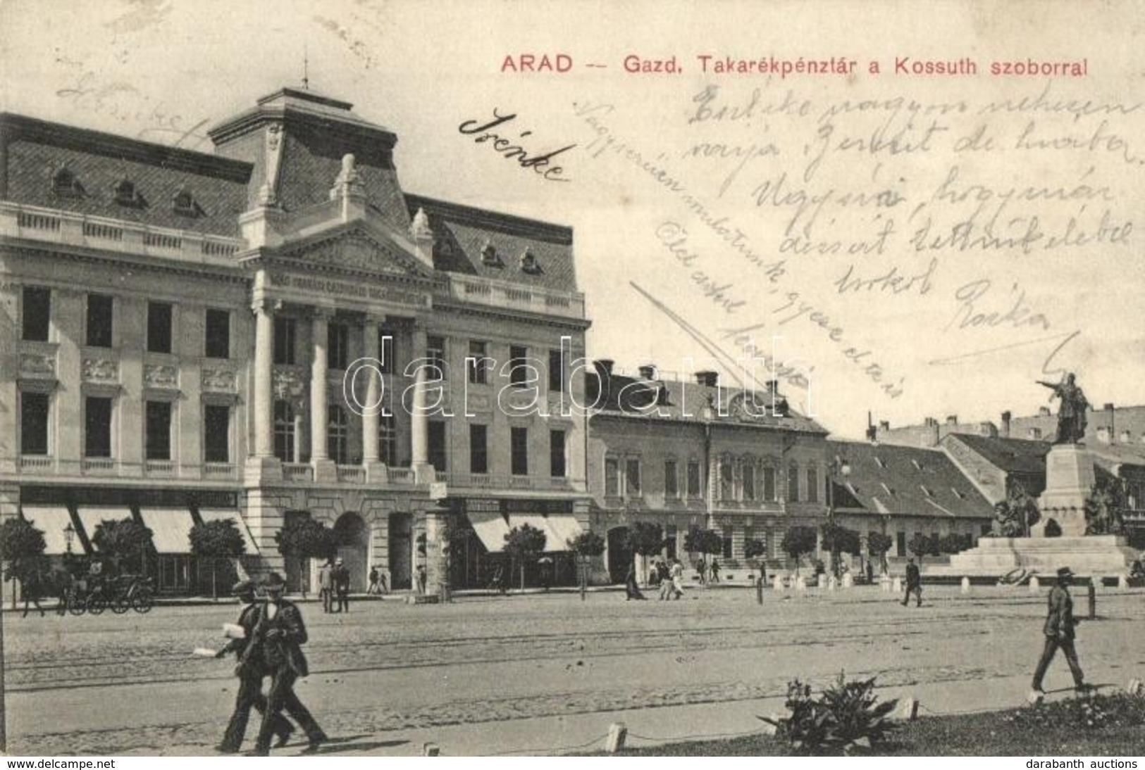 T2 Arad, Tér, Gazdasági Takarékpénztár, Kossuth Szobor, Braun M. Ruha Raktára / Square, Bank, Statue, Shops - Sin Clasificación