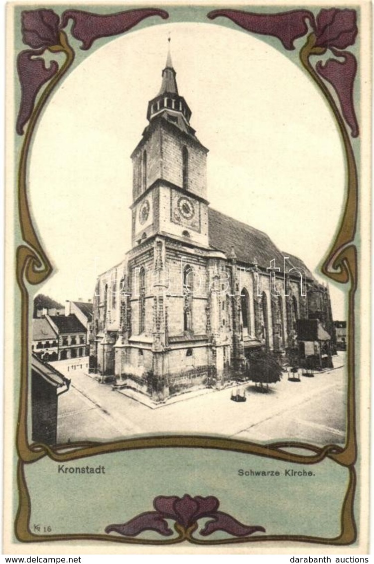 ** T1/T2 Brassó, Kronstadt, Brasov; Fekete Templom. Szecessziós Keret / Schwarze Kirche / Black Church. Art Nouveau - Ohne Zuordnung