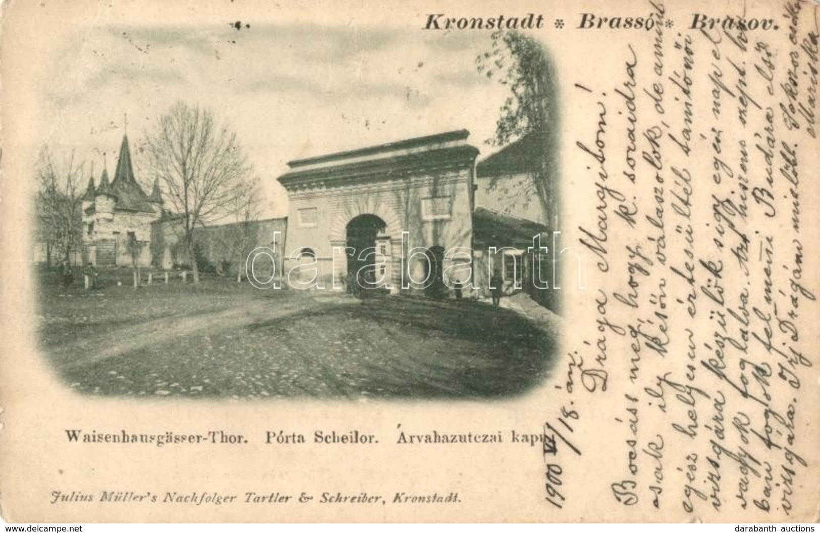 * T2/T3 1900 Brassó, Kronstadt, Brasov;  Árvaház Utcai Kapu. Julius Müller Kiadása / Porta Scheilor / Waisenhausgässer-T - Sin Clasificación