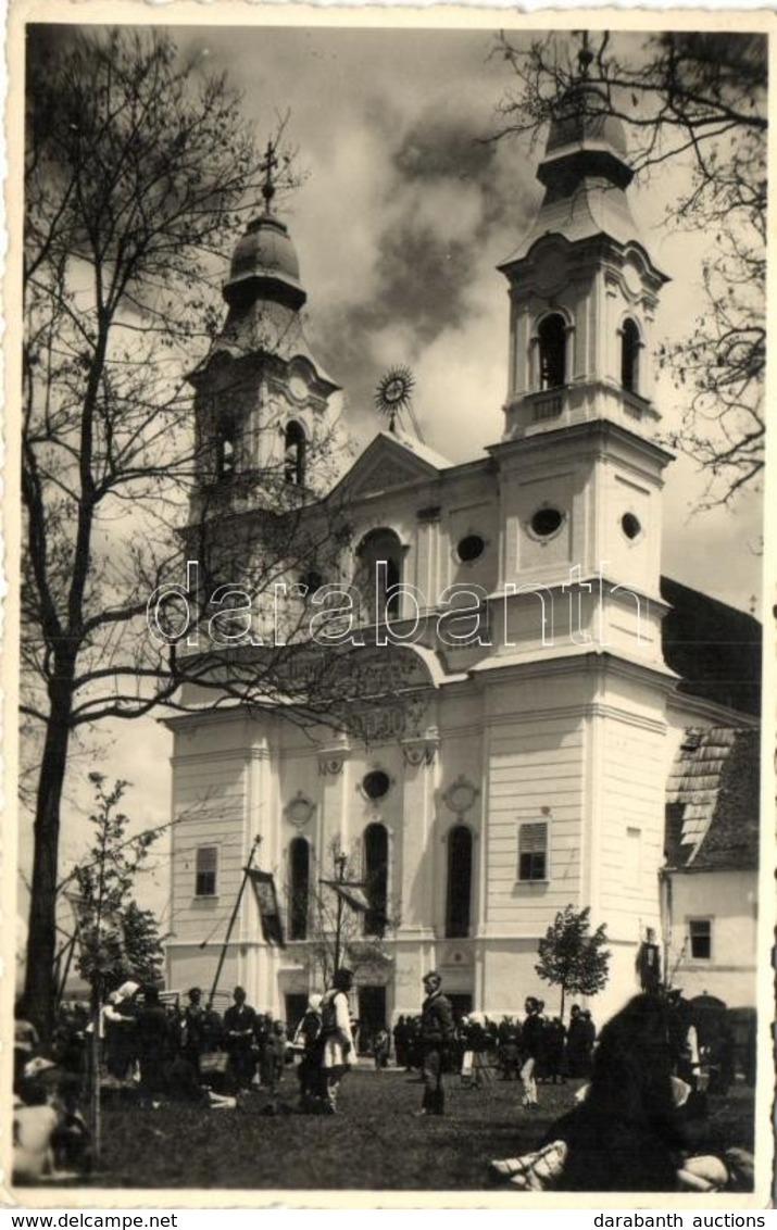 * T2/T3 Csíksomlyó, Sumuleu Ciuc; Templom, Népi ünnepség / Church, Folk Celebration, Photo (EK) - Ohne Zuordnung