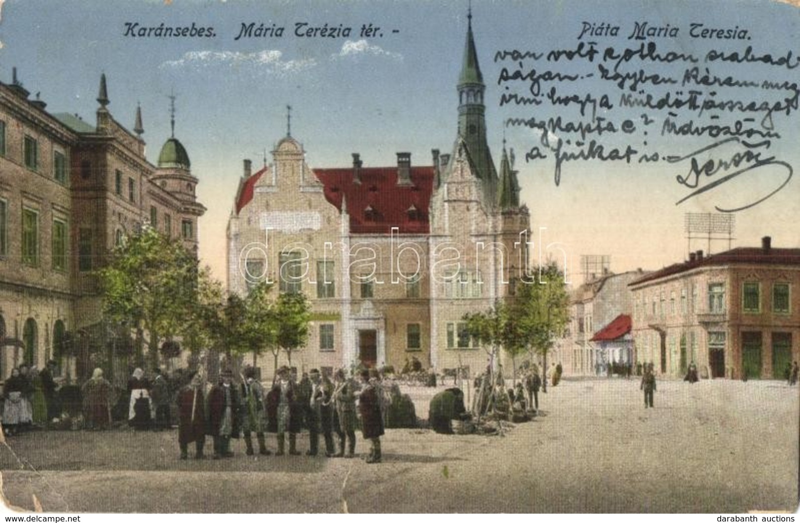 T3/T4 1917 Karánsebes, Caransebes; Mária Terézia Tér, Piac / Square, Market (szakadás / Tear) - Ohne Zuordnung