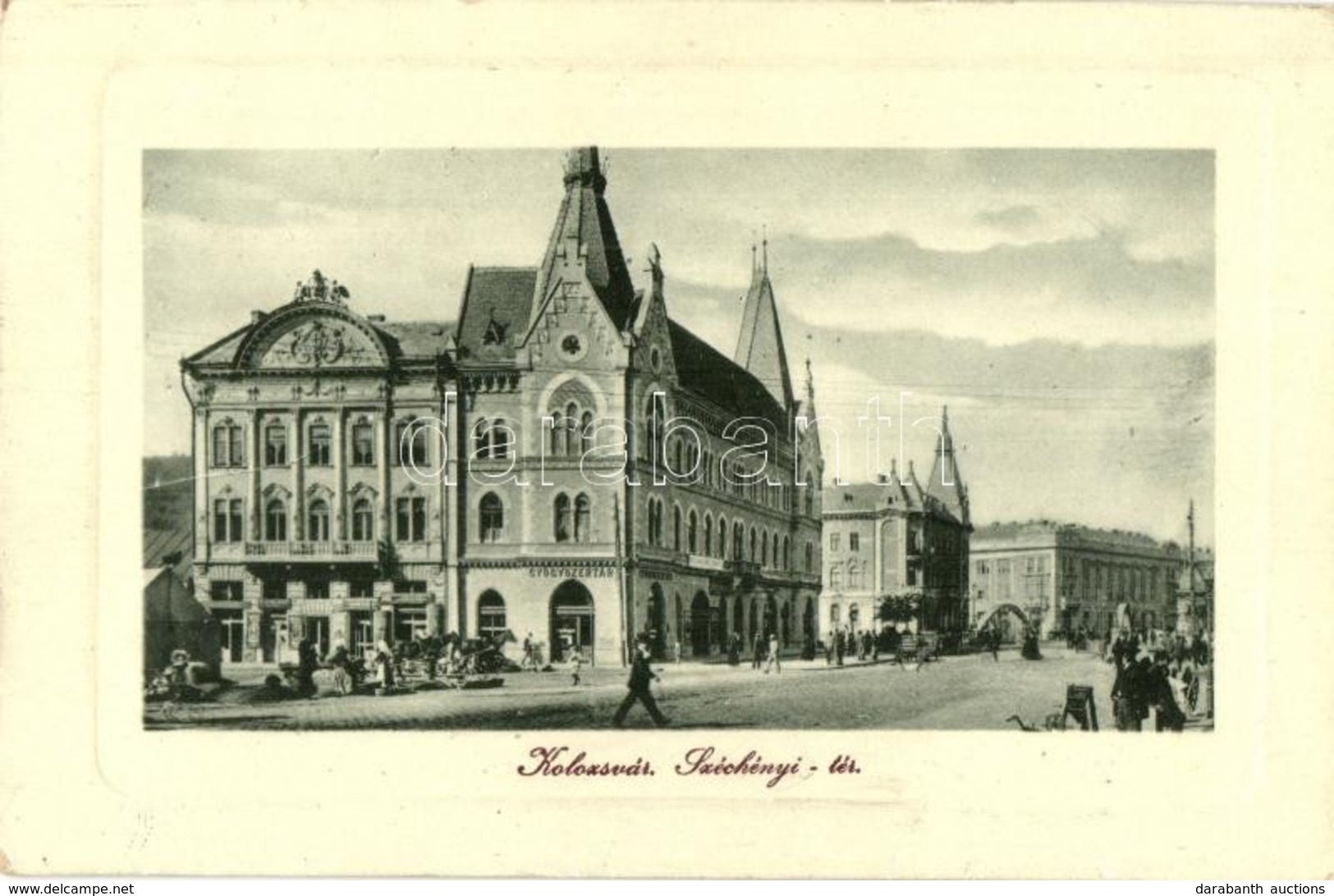 T2/T3 Kolozsvár, Cluj; Széchenyi Tér, Gyógyszertár, üzletek, Piaci árusok. W. L. Bp. 6389. 1910. / Square, Pharmacy, Sho - Ohne Zuordnung