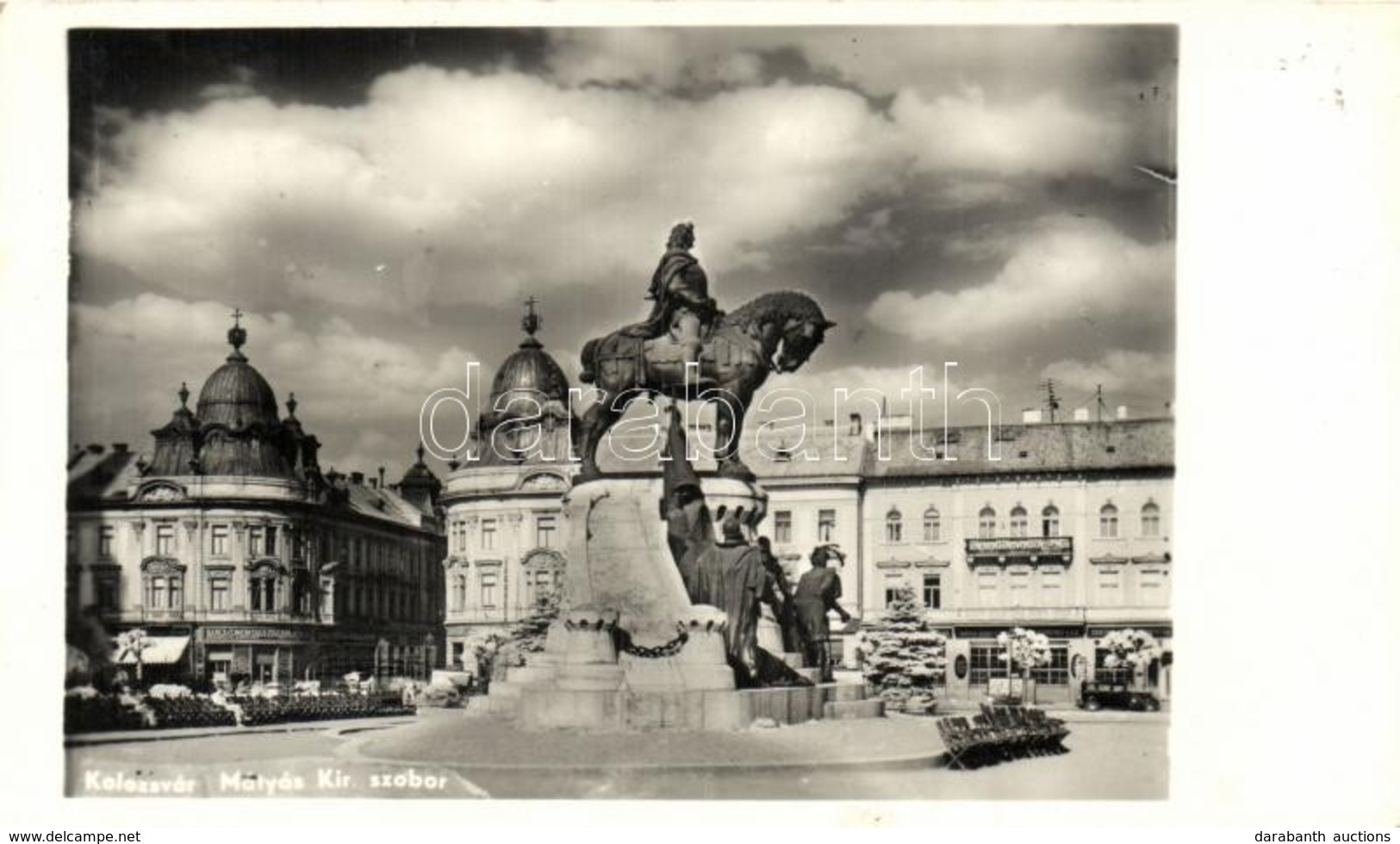 T2 Kolozsvár, Cluj;  Mátyás Király Szobor, Olasz Kereskedelmi Bank,  / Statue, Automobile, Bank - Ohne Zuordnung
