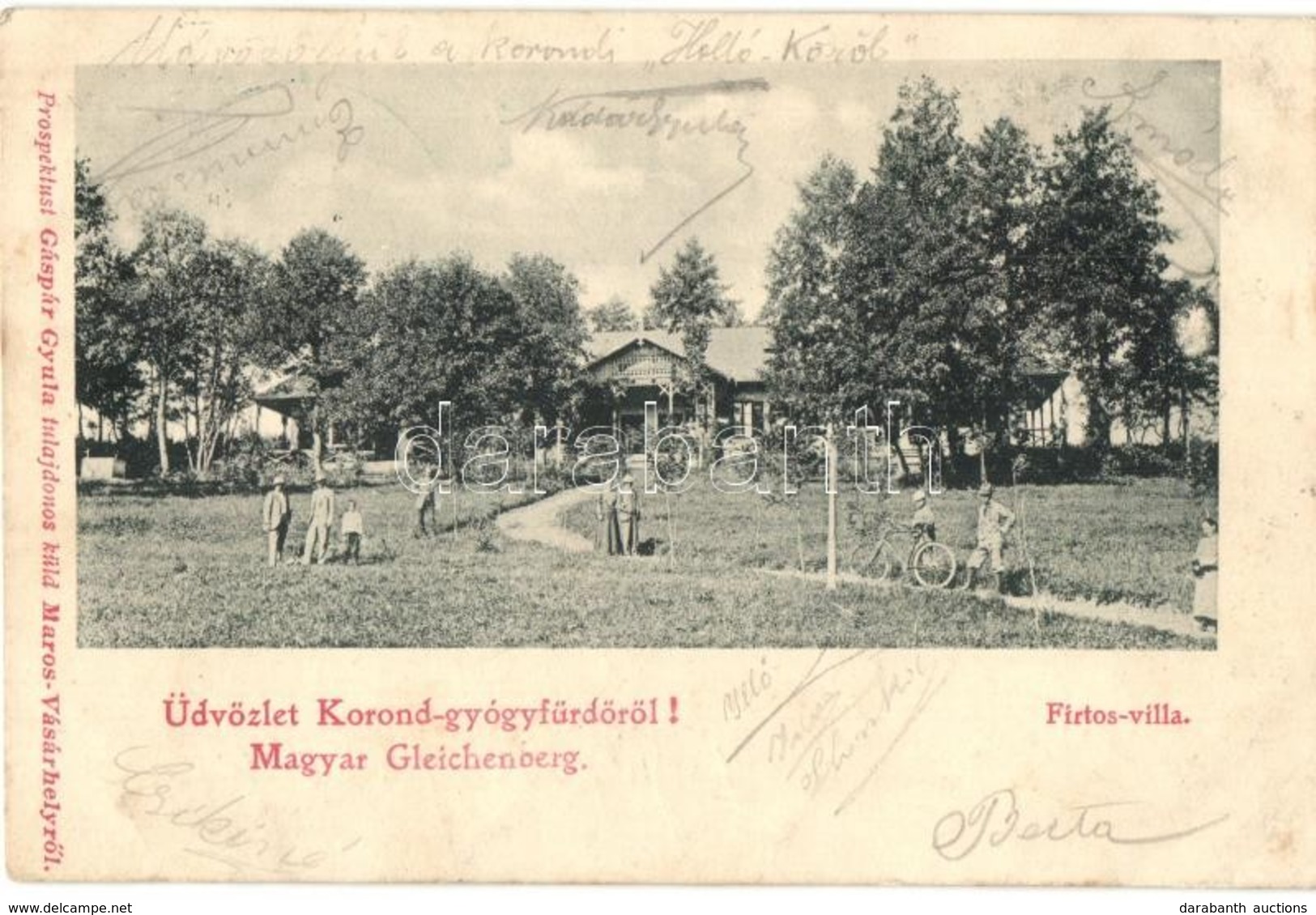 T2/T3 1902 Korond, Corund; Firtos Villa, Kerékpár. Gáspár Gyula Kiadása / Villa, Bicycle (EK) - Ohne Zuordnung