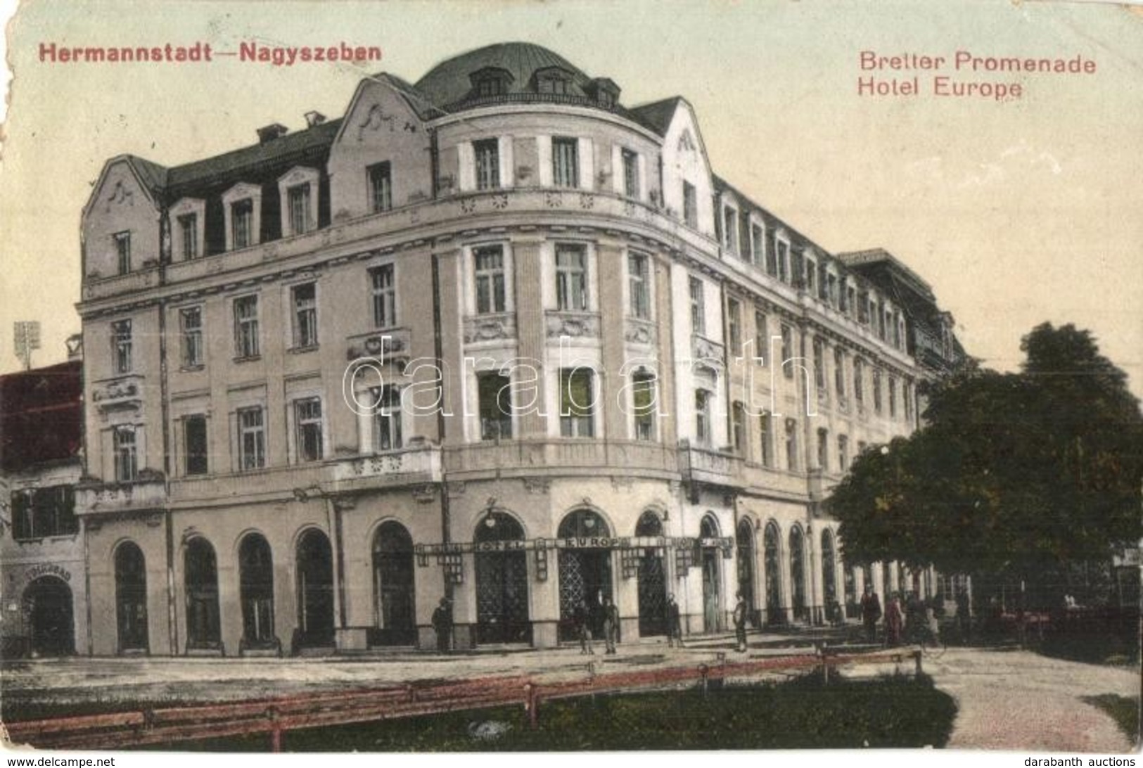 T3/T4 1918 Nagyszeben, Hermannstadt, Sibiu; Európa Szálloda, Bretter Sétány, Népfürd? / Promenade, Hotel, Spa  (EM) - Sin Clasificación