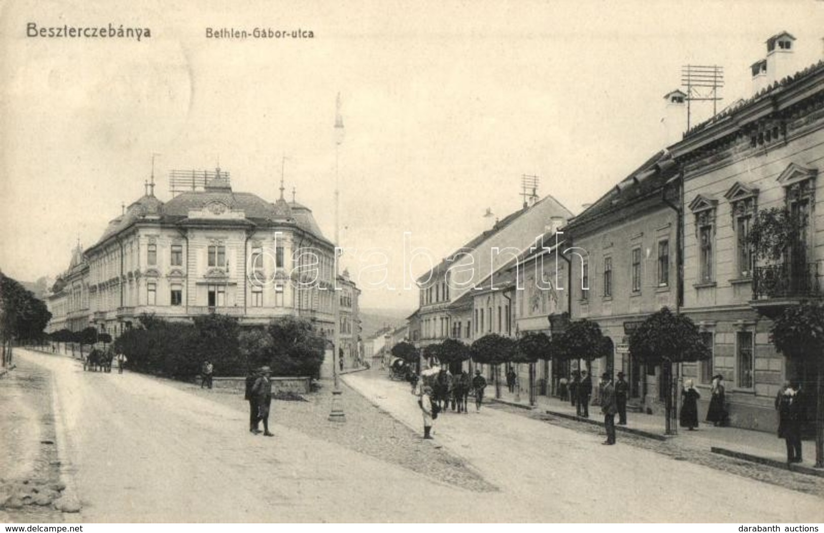 T2/T3 1914 Besztercebánya, Banská Bystrica;  Bethlen Gábor Utca, Kemény Dávid üzlete / Street View, Shops - Sin Clasificación