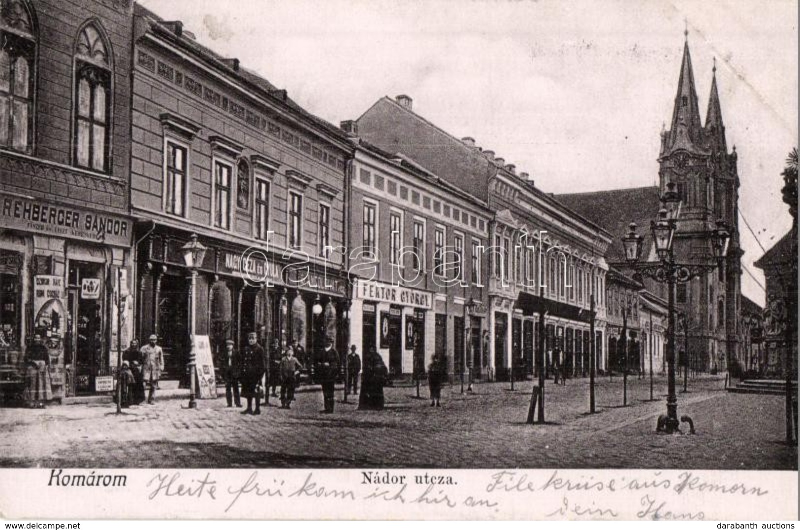 T2/T3 1905 Komárom, Komárnó; Nádor Utca, Rehberger Sándor, Nagy Géza és Gyula és Fektor György üzlete / Street View With - Sin Clasificación