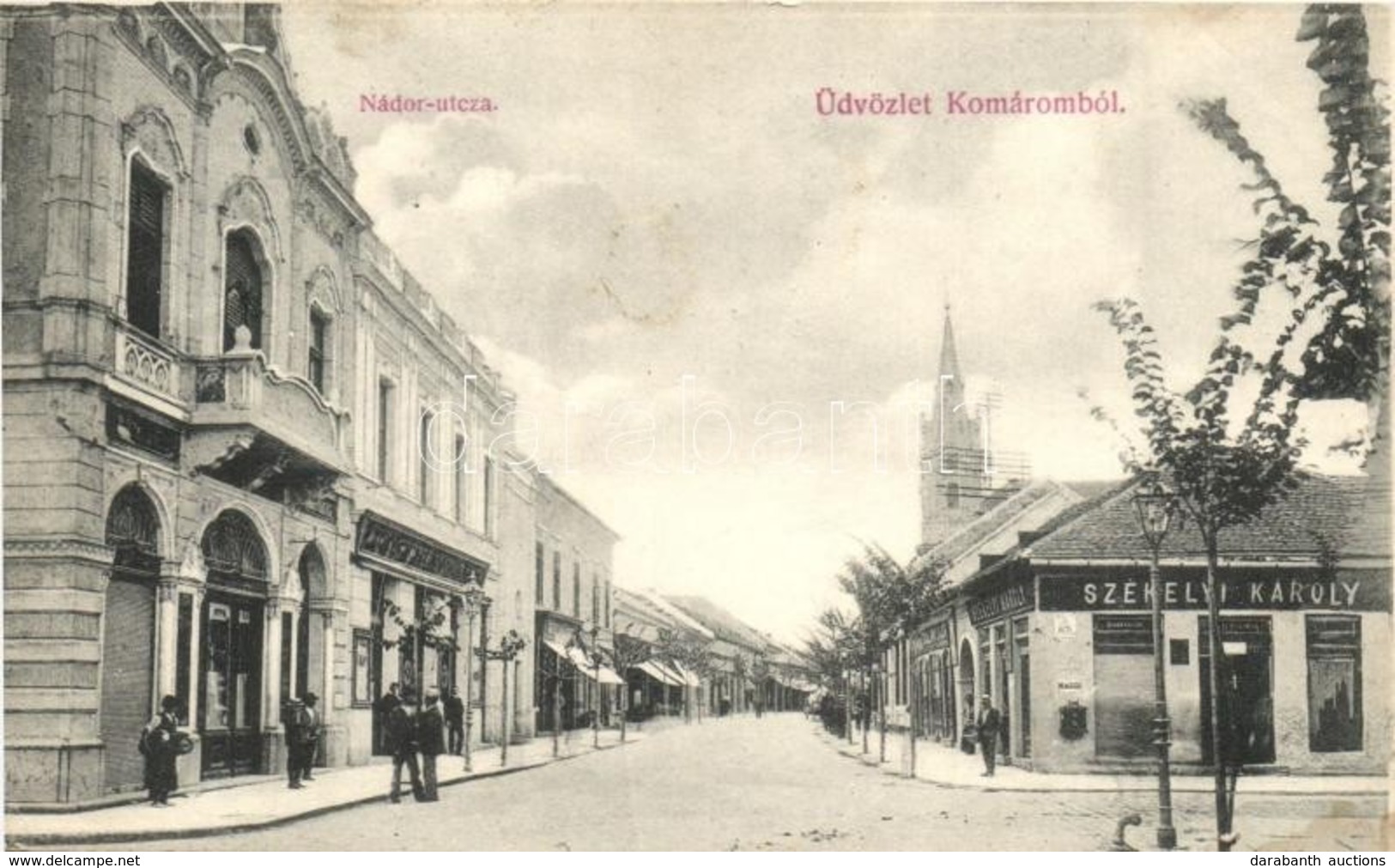 T2 1908 Komárom, Komárnó; Nádor Utca, Székelyi Károly és Spitzer Sándor üzlete. Kiadja Freisinger Mór / Street View With - Sin Clasificación