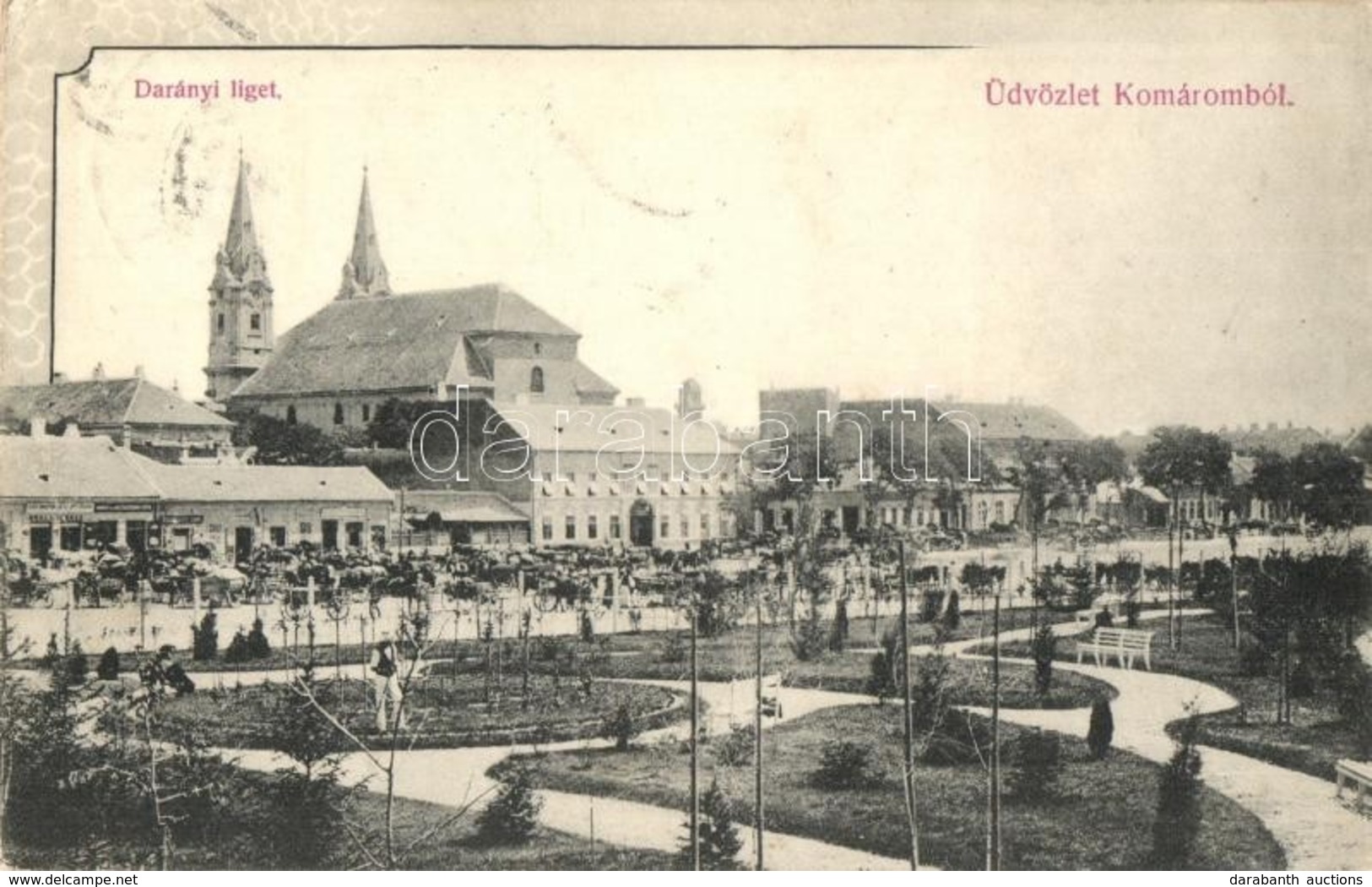 * T2/T3 1909 Komárom, Komárnó; Darányi Liget, Piac / Park, Market  (EK) - Sin Clasificación