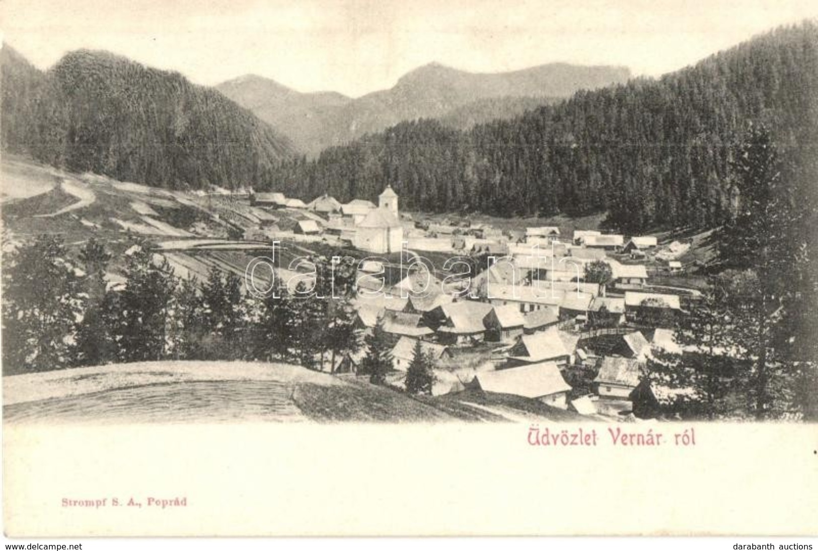 ** T2 Vernár, Wernsdorf, Vernár; Látkép, Templom. Strompf S. A. Kiadása Poprádon / General View With Church - Sin Clasificación