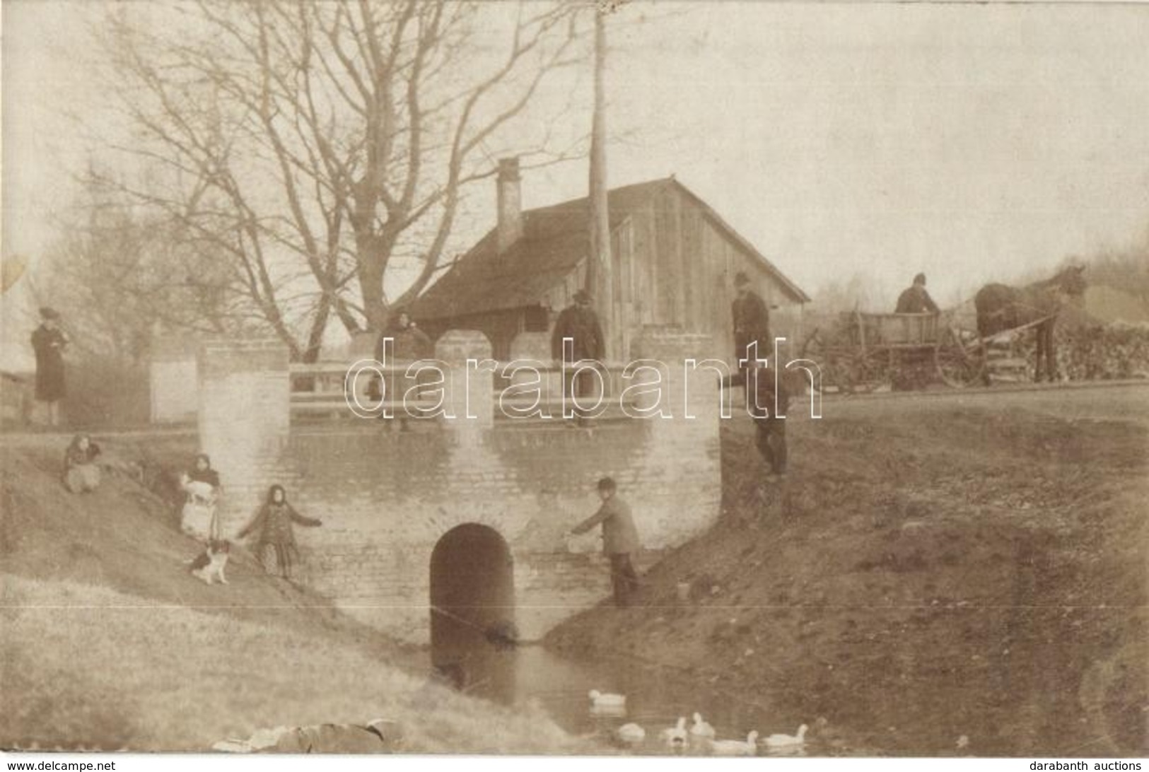 T2 1908 Újlak, Ilok; Patak Hídja Gyerekekkel és Lovaskocsival, Kutya, Kacsák / Creek's Bridge With Children, Horse-drawn - Sin Clasificación