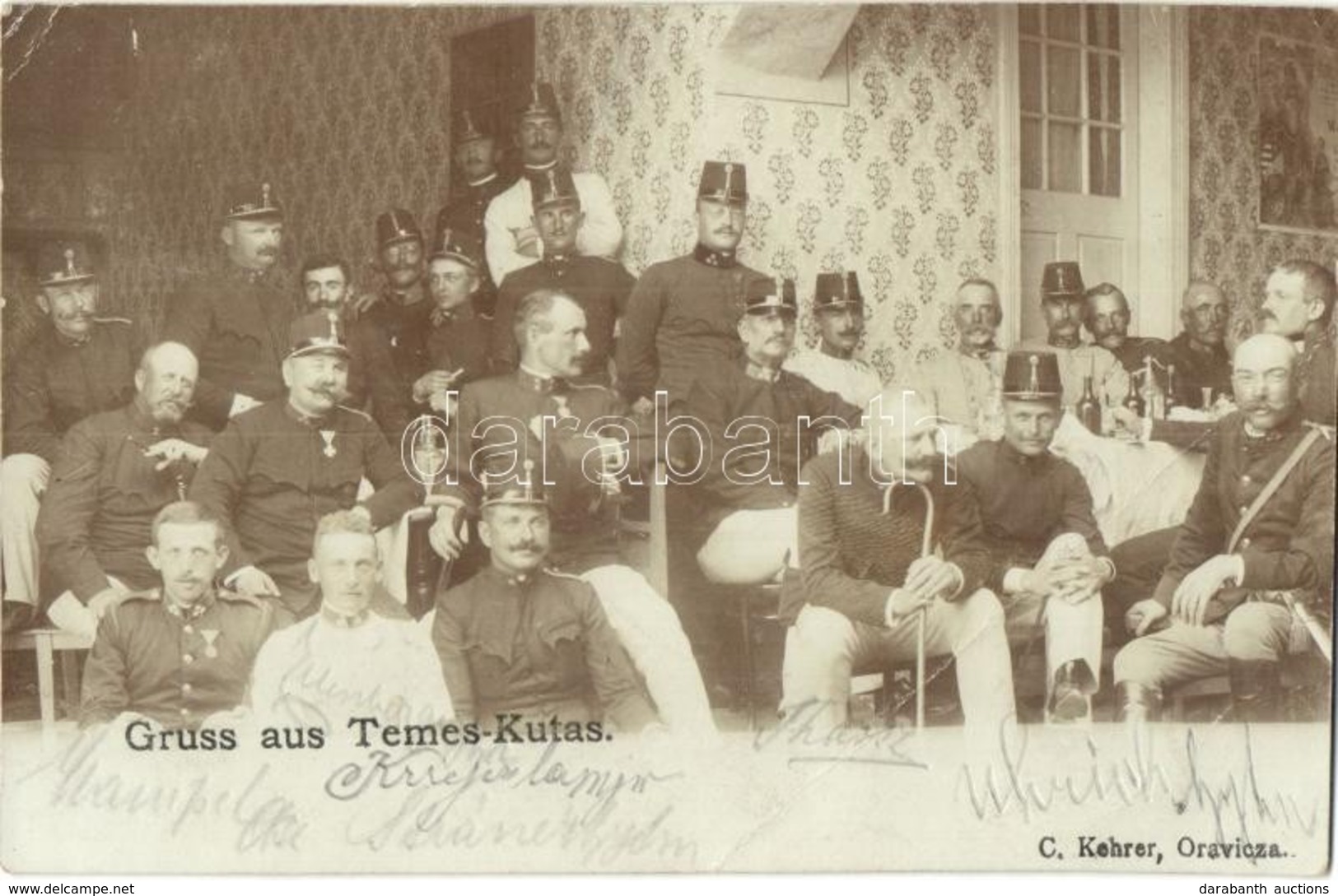 T3 1902 Temeskutas, Gudurica; Italozó Osztrák-magyar Katonák Csoportképe / Austro-Hungarian K.u.K. Soldiers Drinking. C. - Unclassified