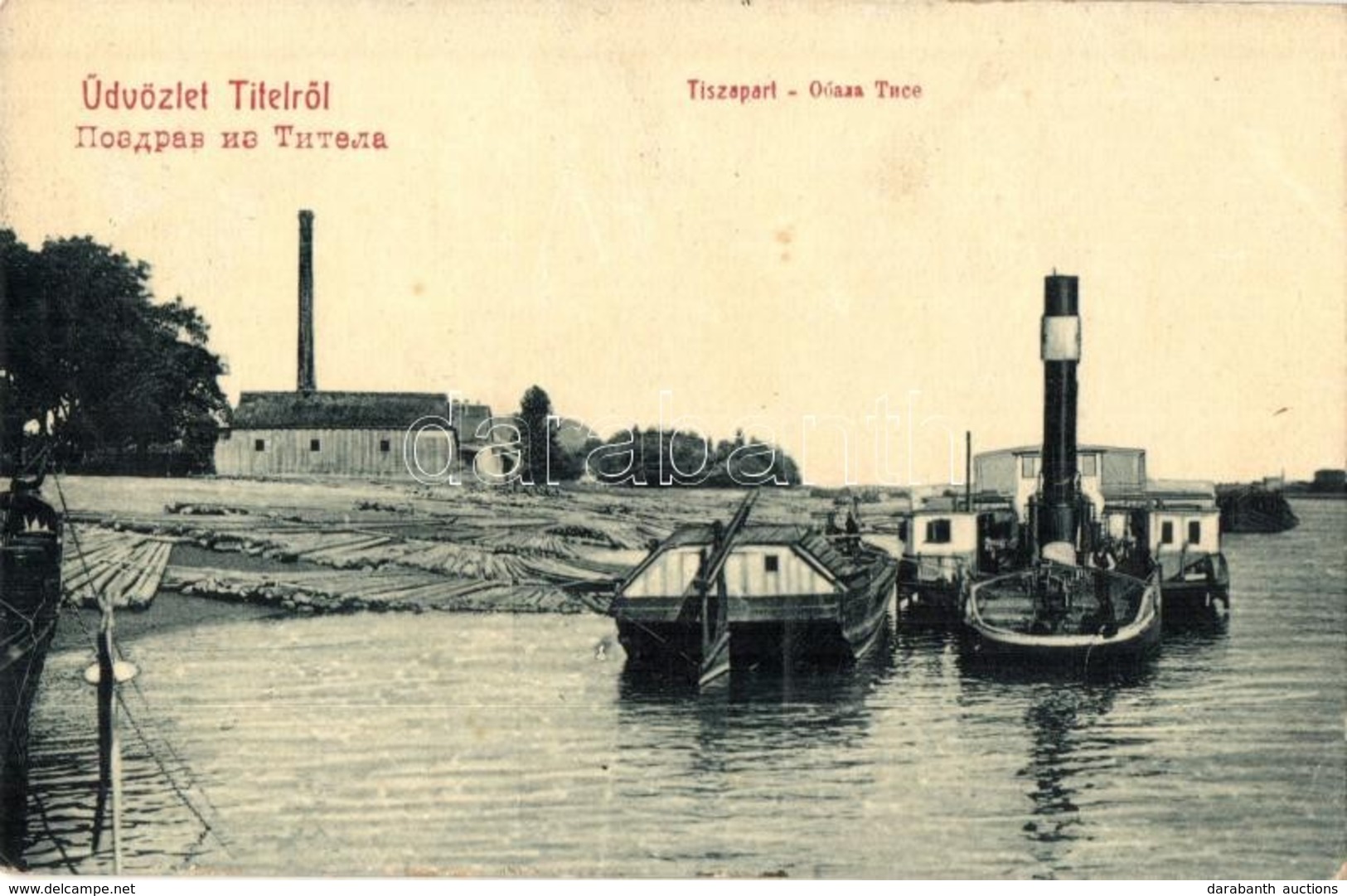 T2/T3 Titel, Tisza Part, G?zhajó, Faúsztatás. W. L. Bp. 2315. / Riverside, Steamship, Timber Transporting (EK) - Unclassified
