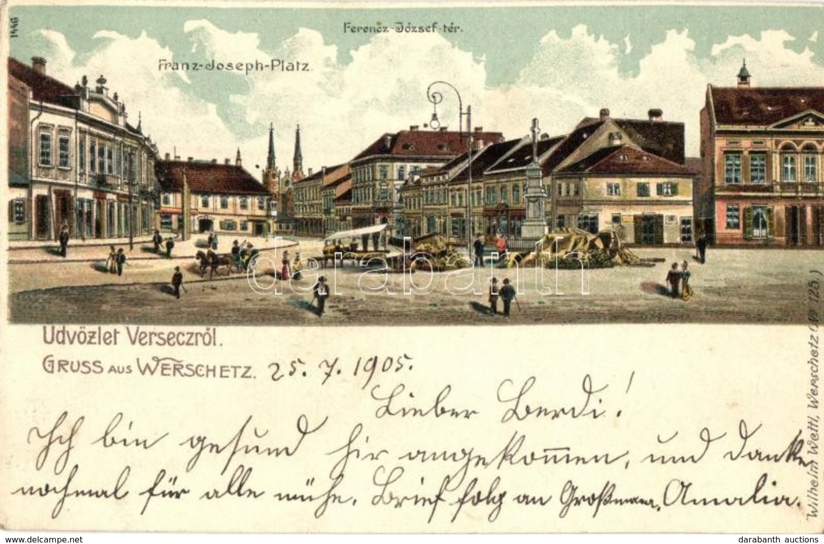 T2 1905 Versec, Werschetz, Vrsac; Ferenc József Tér, Utcai árusok. Wilhelm Wettl No. 125. / Square With Street Vendors.  - Sin Clasificación