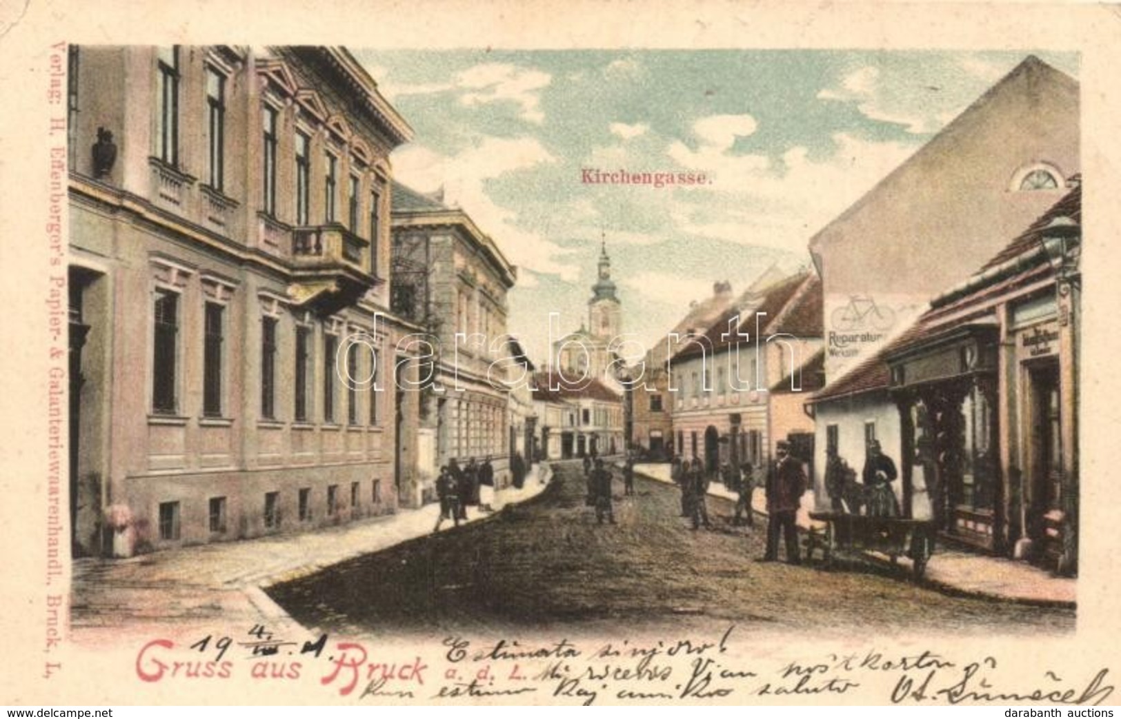 T2/T3 1901 Lajtabruck, Bruck And Der Leitha; Templom Utca, Kerékpár Javító M?hely, Hoffmann üzlete / Kirchengasse, Repar - Unclassified