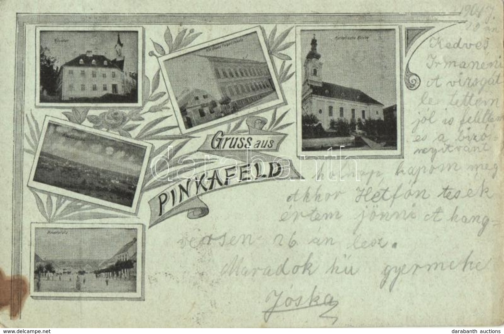 T2/T3 1904 Pinkaf?, Pinkafeld; Kloster, Hauptplatz, Schule, Katholische Kirche / Zárda, M. K. állami Polgári Iskola, F?  - Sin Clasificación