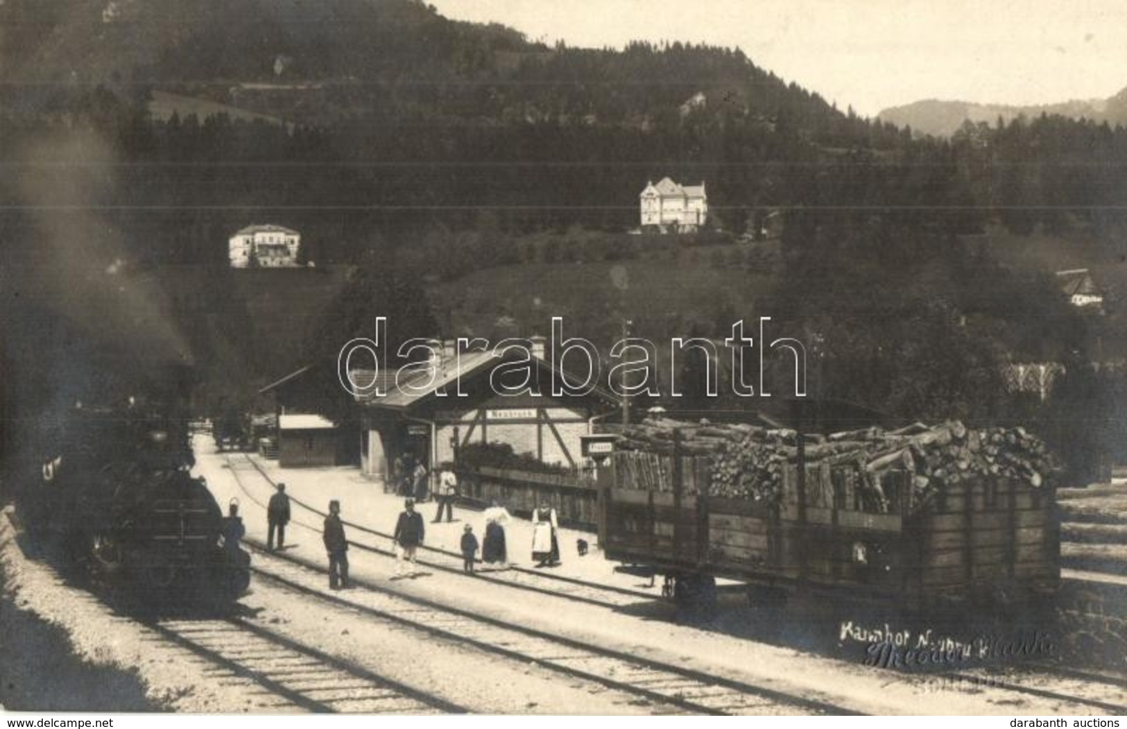 ** T2 Neubruck (near Scheibss), Bahnhof / Railway Station, Locomotive, Villa, Wagons. Theodor Mark Photo - Unclassified