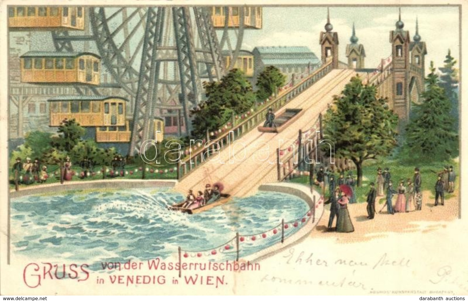 T2/T3 1899 Vienna, Wien; Venedig, Wasserrutschbahn / Amusement Park With Waterslide. Kosmos Kunstanstalt Budapest Litho  - Ohne Zuordnung