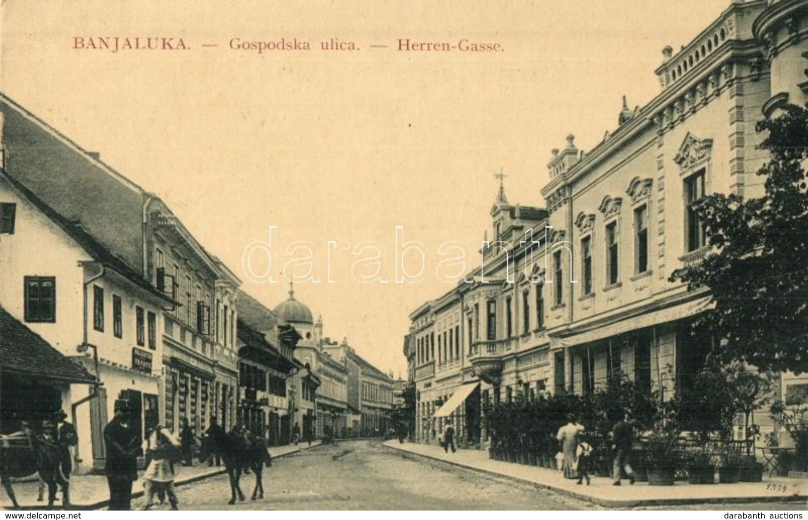 T2/T3 Banja Luka, Banjaluka; Gospodska Ulica / Herren Gasse / Street View, Café, Shops. W. L. Bp. 1633. (EK) - Ohne Zuordnung