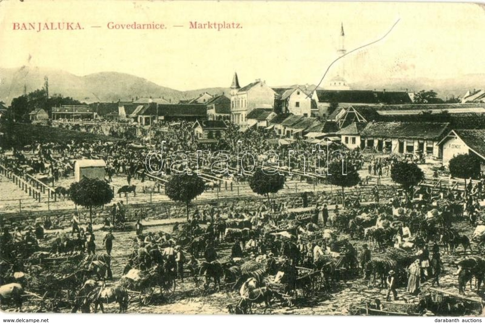 * T3/T4 Banja Luka, Banjaluka; Govedarnice / Marktplatz / Marketplace, Vendors, Mosque. W. L. Bp. 1620. (ázott Sarok / W - Ohne Zuordnung