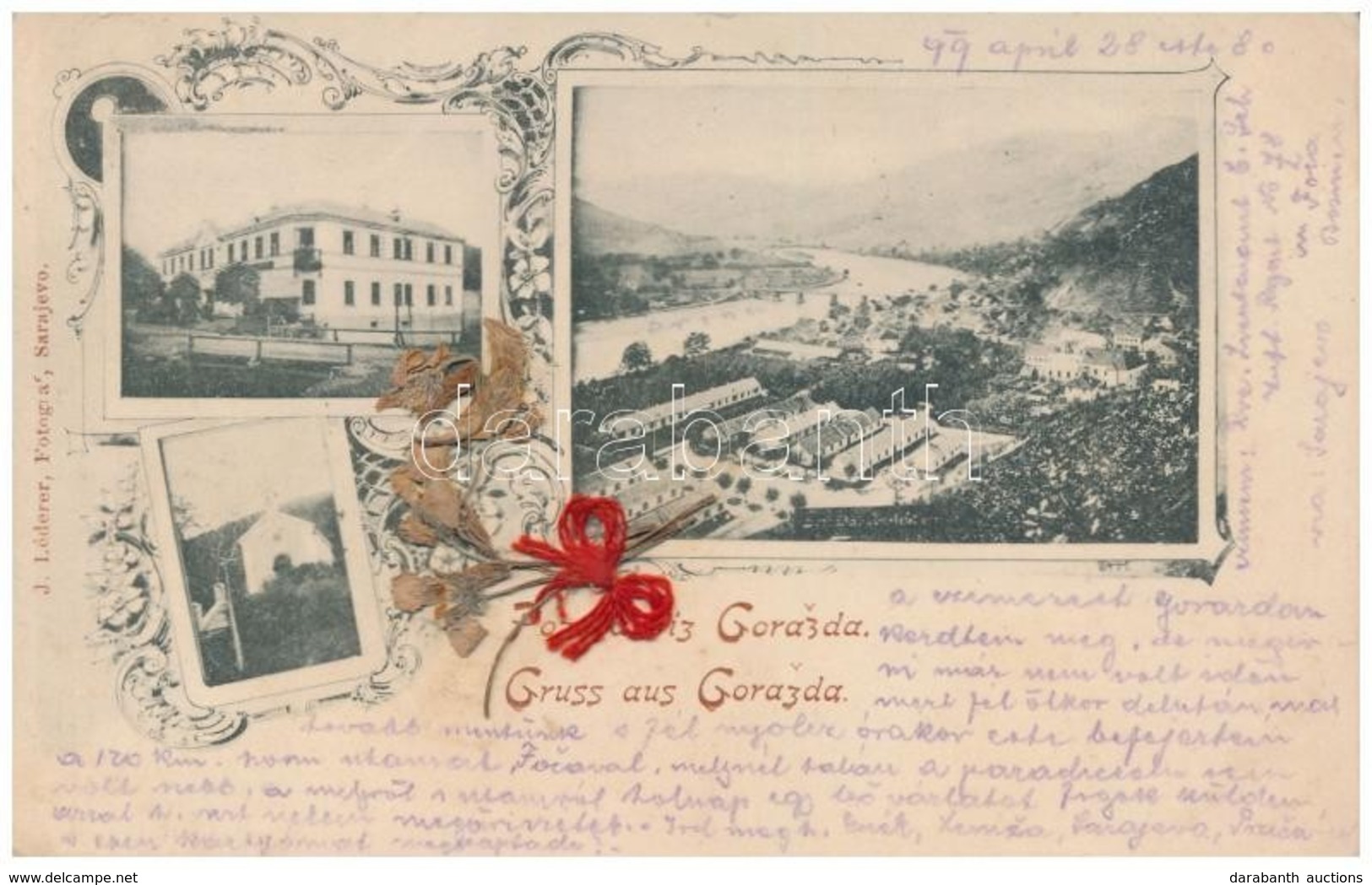 T2 1899 Gorazda, General View, Church, Floral, Art Nouveau, With Dried Real Flowers, Textile Bow - Non Classés