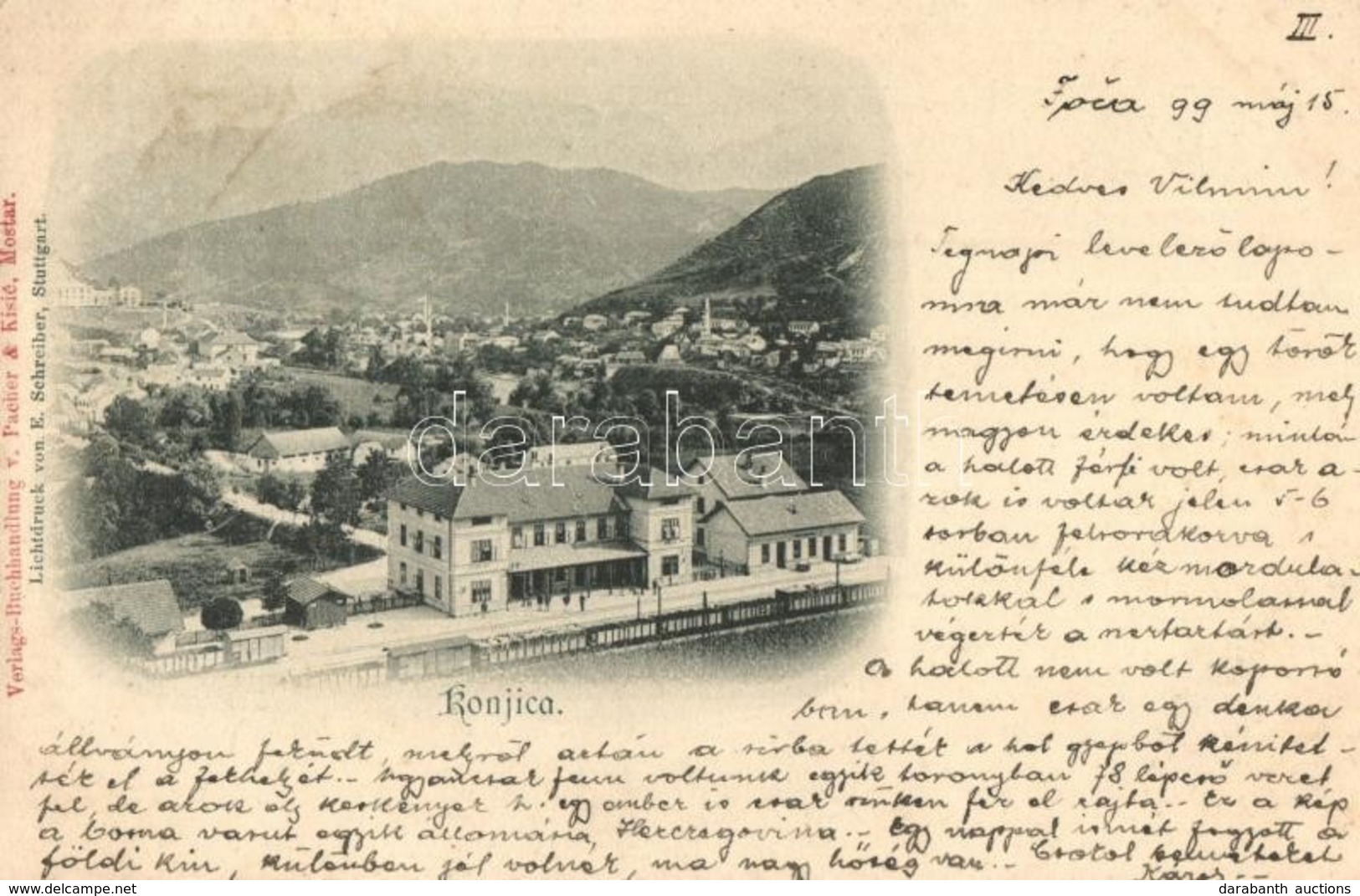 T3 1899 Konjica, View With Railway Station (ázott Sarkak / Wet Corners) - Ohne Zuordnung