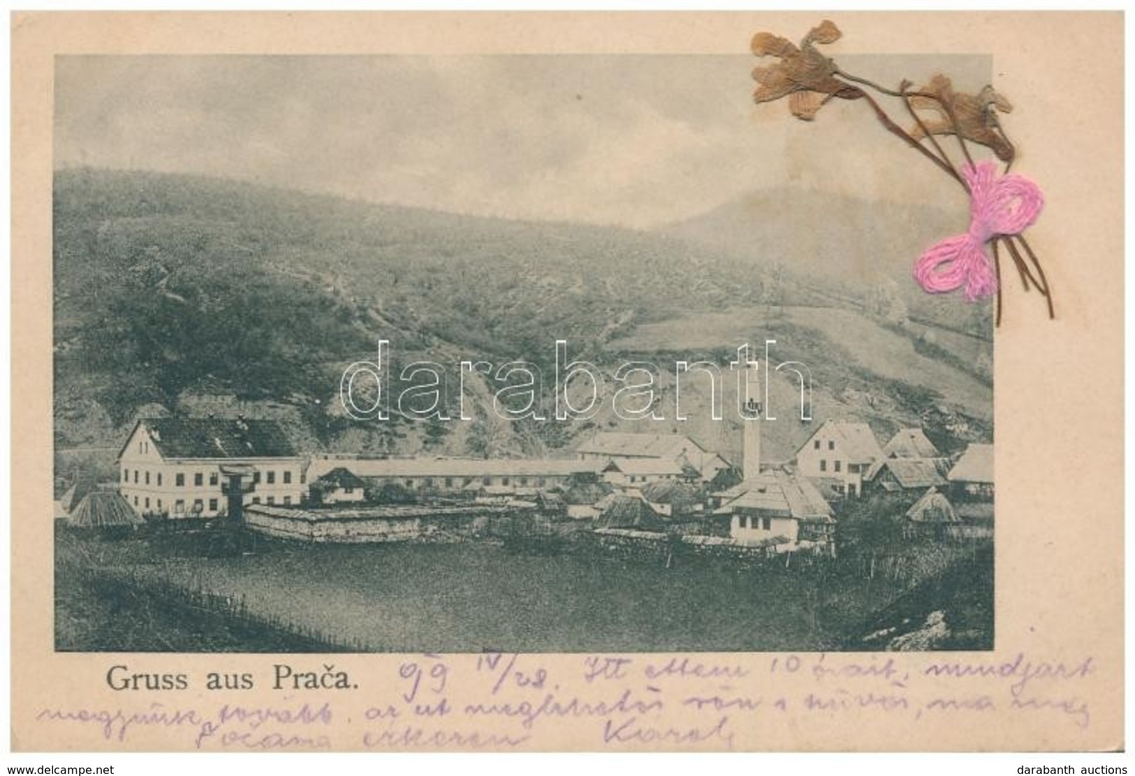 T2/T3 1899 Praca, General View, Mosque, With Dried Real Flowers, Textile Bow (EK) - Non Classés