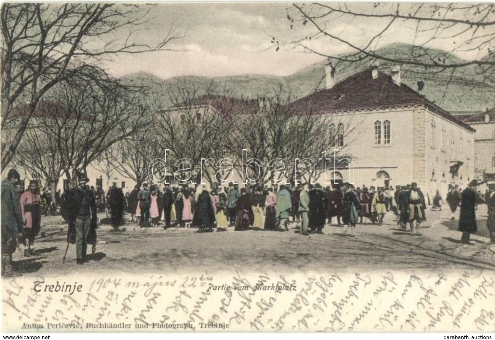 T2/T3 1904 Trebinje, Partie Vom Marktplatz / Marketplace, Crowd. Anton Pericevic Ed. + K.u.K. Milit. Post. Trebinje (EK) - Sin Clasificación