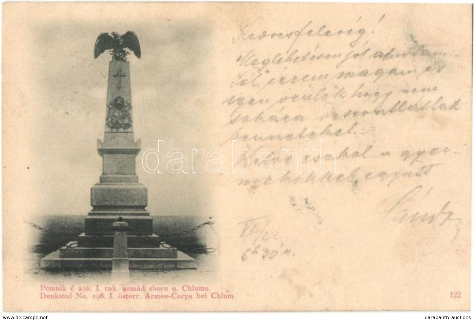 T2/T3 1899 Chlum (near Hradec Králové / Königgrätz),  Denkmal No. 296. I. österr. Armee-Corps Bei Chlum / War Memorial S - Ohne Zuordnung