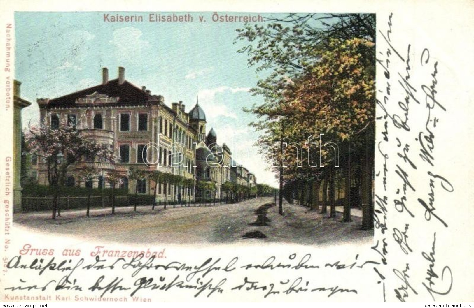 T2/T3 Frantiskovy Lazne, Franzensbad; Kaiserin Elisabeth V. Österreich / Street View With Synagogue. Judaica - Ohne Zuordnung