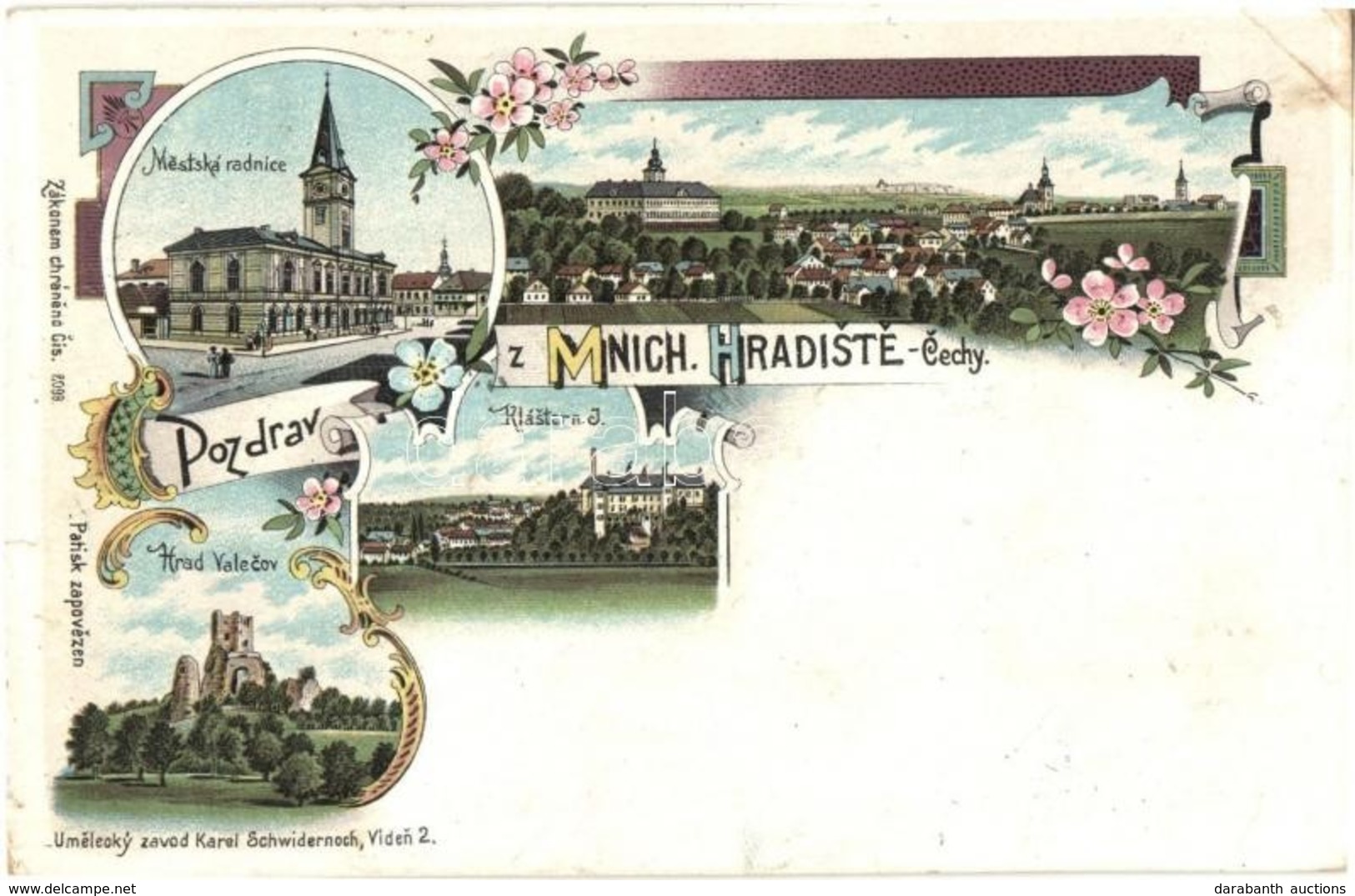 T2/T3 1899 Mnichovo Hradiste, Münchengrätz; Mestská Radnice, Klaster N. J., Hrad Valecov / Town Hall, Monastery, Castle. - Ohne Zuordnung