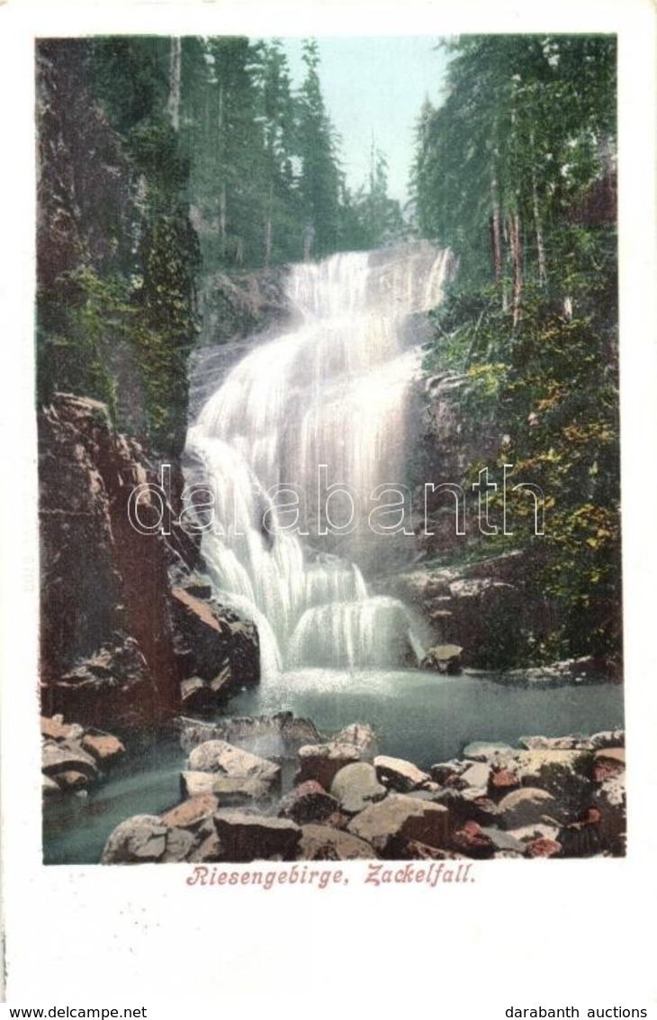 T2 Krkonose, Karkonosze, Riesengebirge; Zackelfall / Wodospad Kamienczyka / Kamienna Waterfall. Photochromiekarte Herman - Ohne Zuordnung