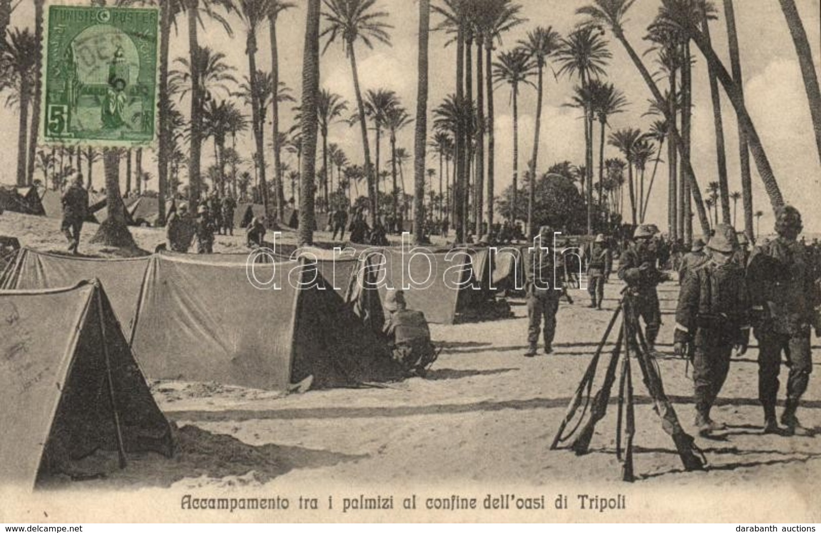 * T2 Tripoli (Italiana) Accampamento Tra I Palmizi Al Confine Dell'oasi / Camp Of Italian Colonial Troops - Ohne Zuordnung