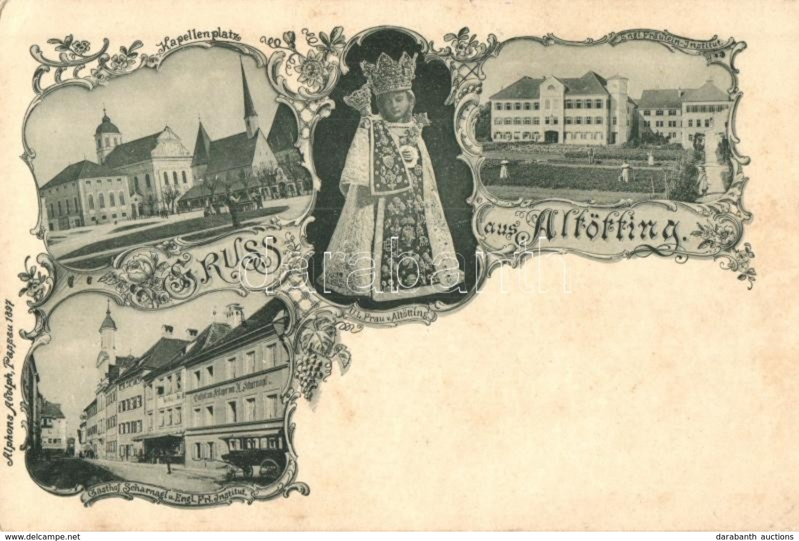 ** T2 1897 Altötting, Engl. Fräulein Institut, Gasthof Scharnagl, Kapellenplatz / Square, Guest House, Girl School, Flor - Sin Clasificación